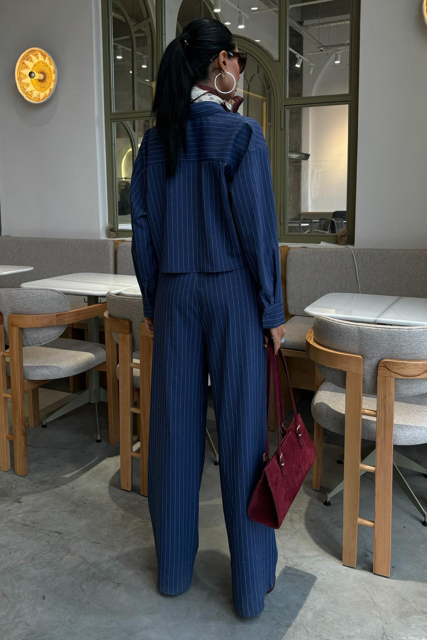 S5Y10080Crop Shirt Striped Suit 10080