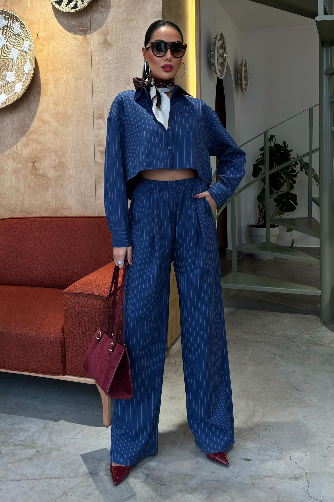 S5Y10080Crop Shirt Striped Suit 10080