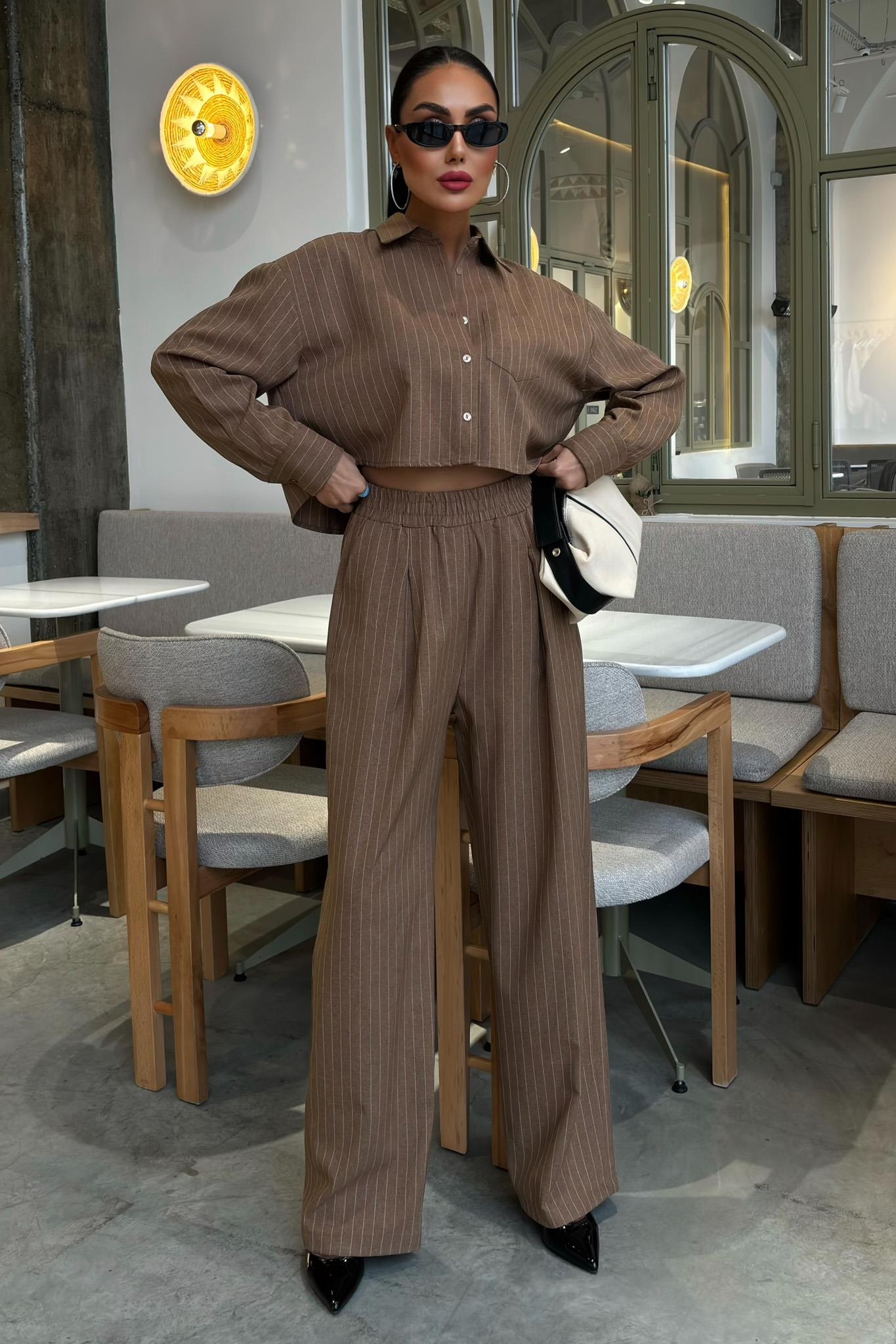 S5Y10080Crop Shirt Striped Suit 10080