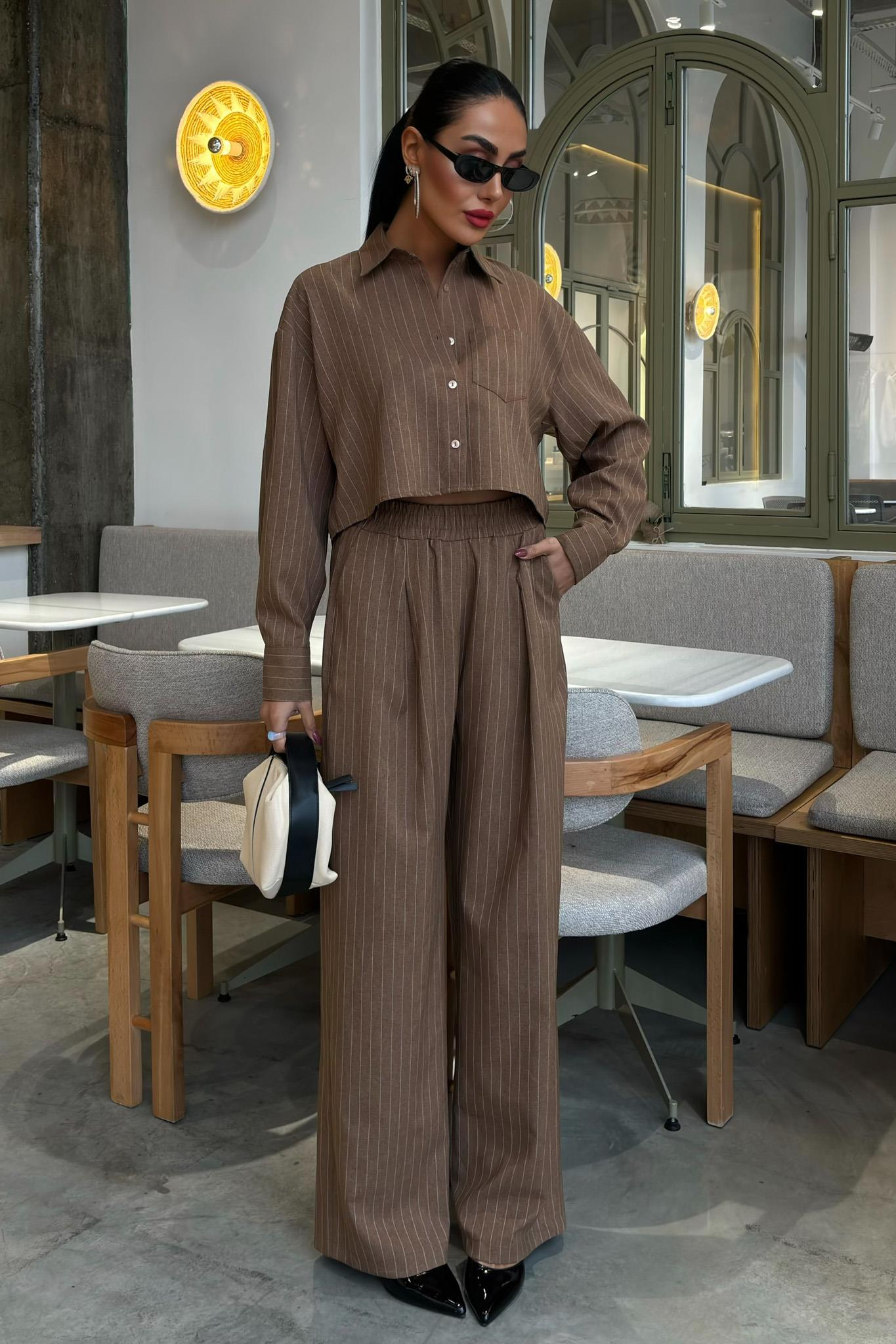 S5Y10080Crop Shirt Striped Suit 10080