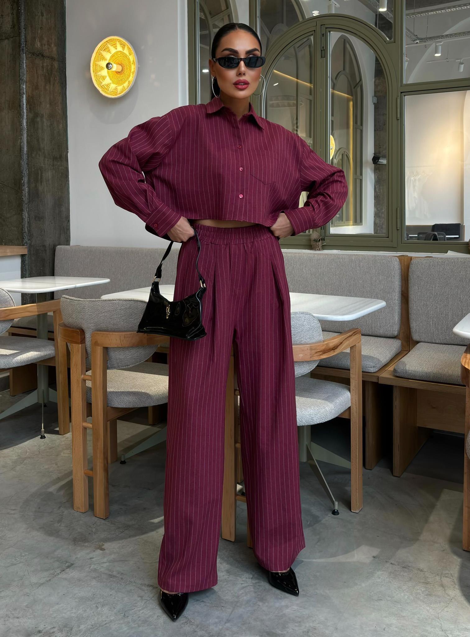 S5Y10080Crop Shirt Striped Suit 10080
