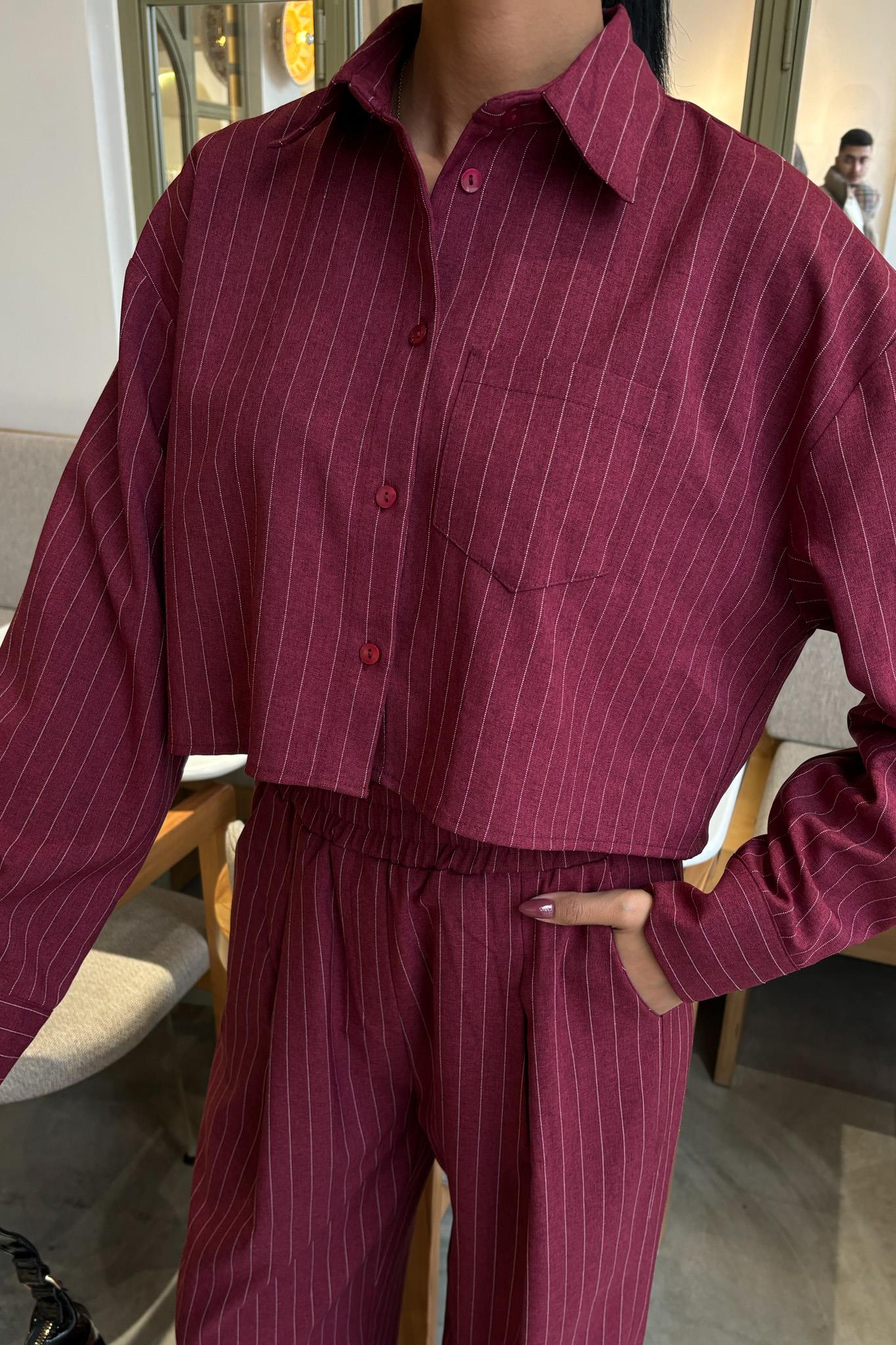 S5Y10080Crop Shirt Striped Suit 10080