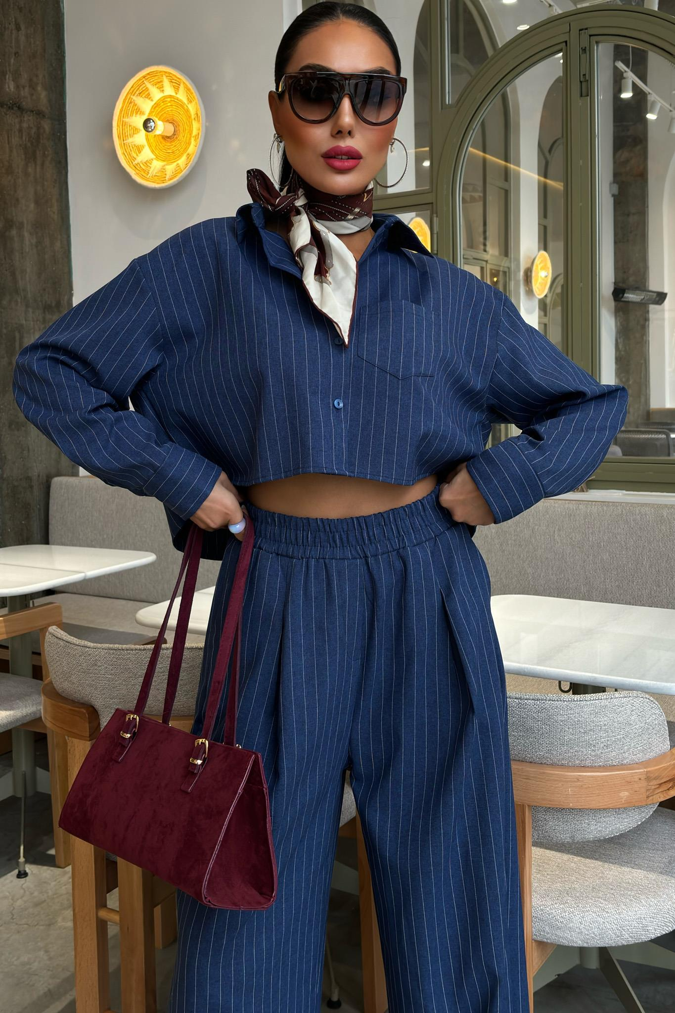 S5Y10080Crop Shirt Striped Suit 10080