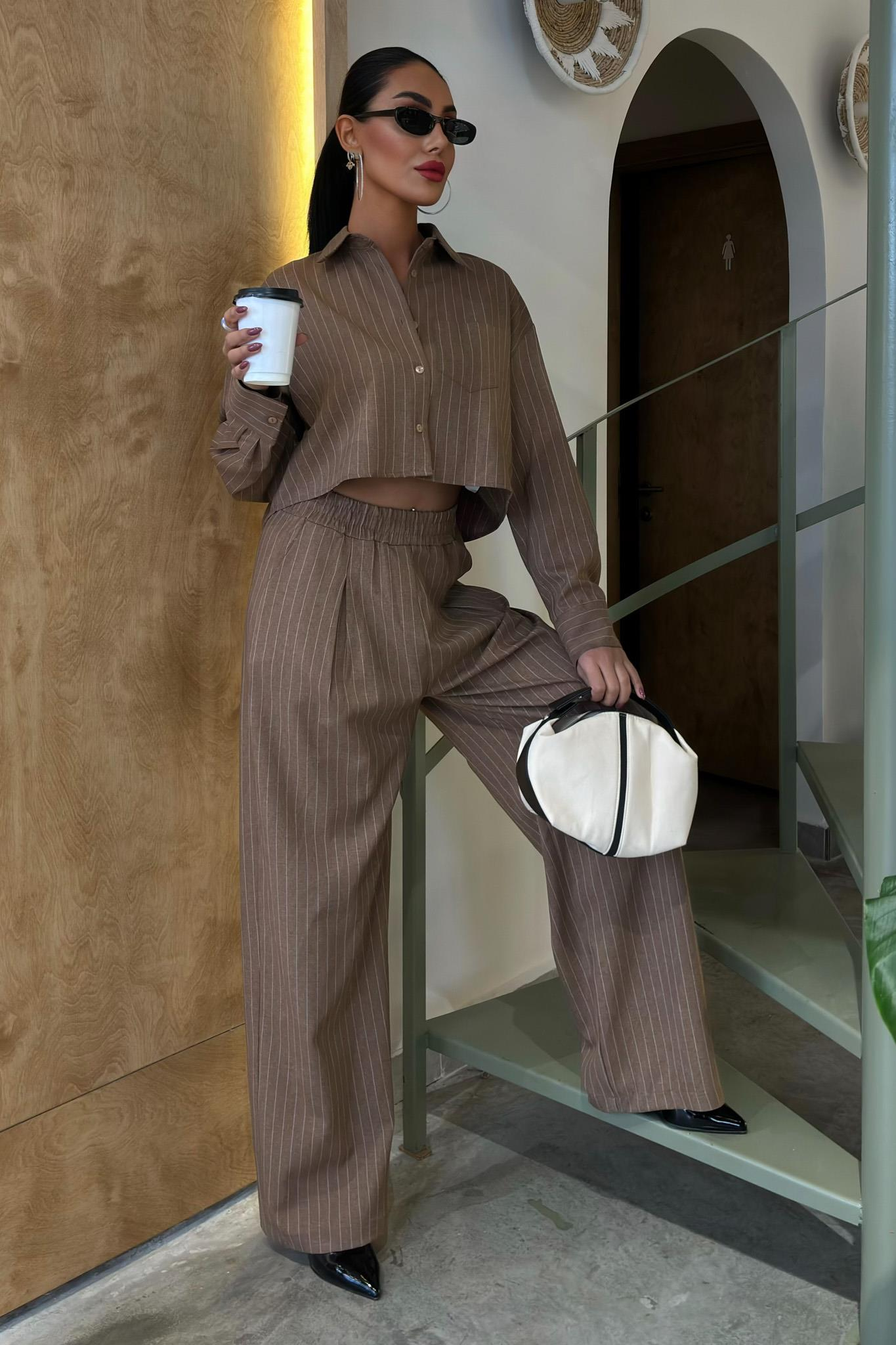 S5Y10080Crop Shirt Striped Suit 10080