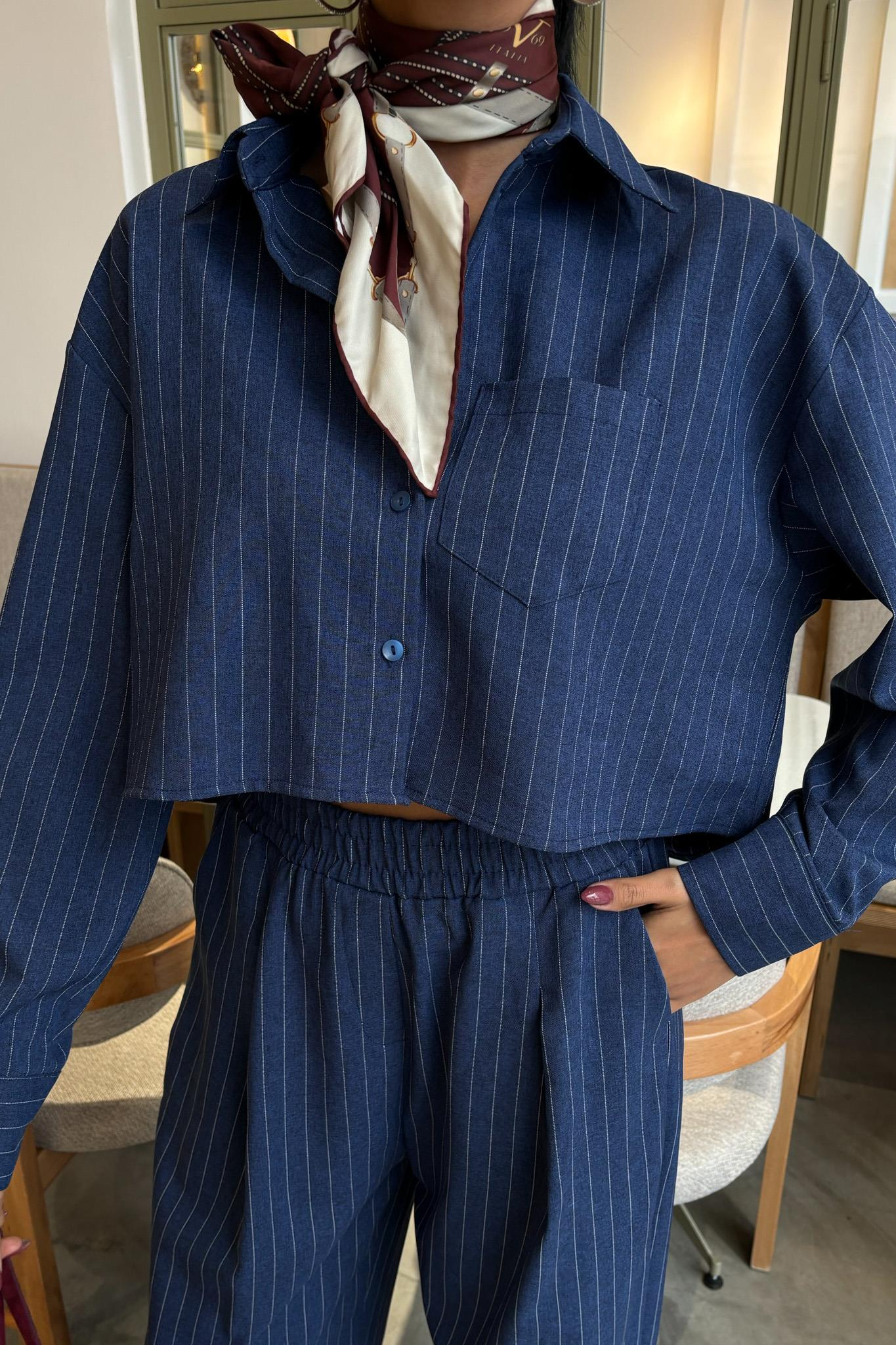 S5Y10080Crop Shirt Striped Suit 10080