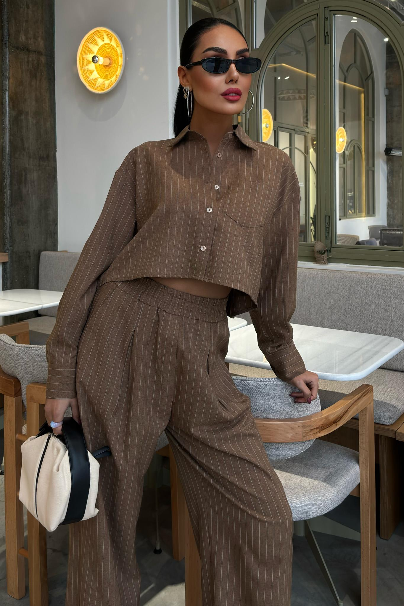 S5Y10080Crop Shirt Striped Suit 10080