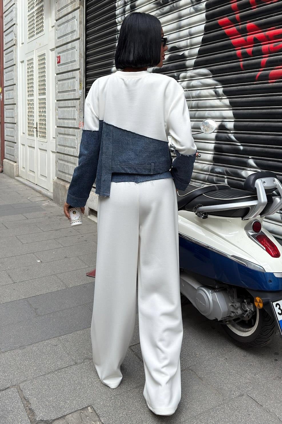 S6K10269Denim Garnili Asimetrik Modal Takım 10269