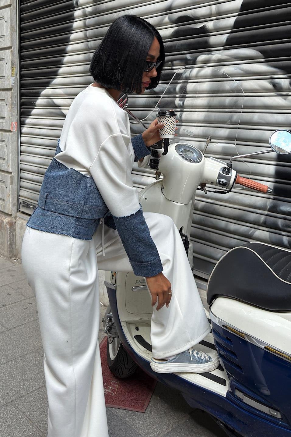 S6K10269Denim Garnili Asimetrik Modal Takım 10269