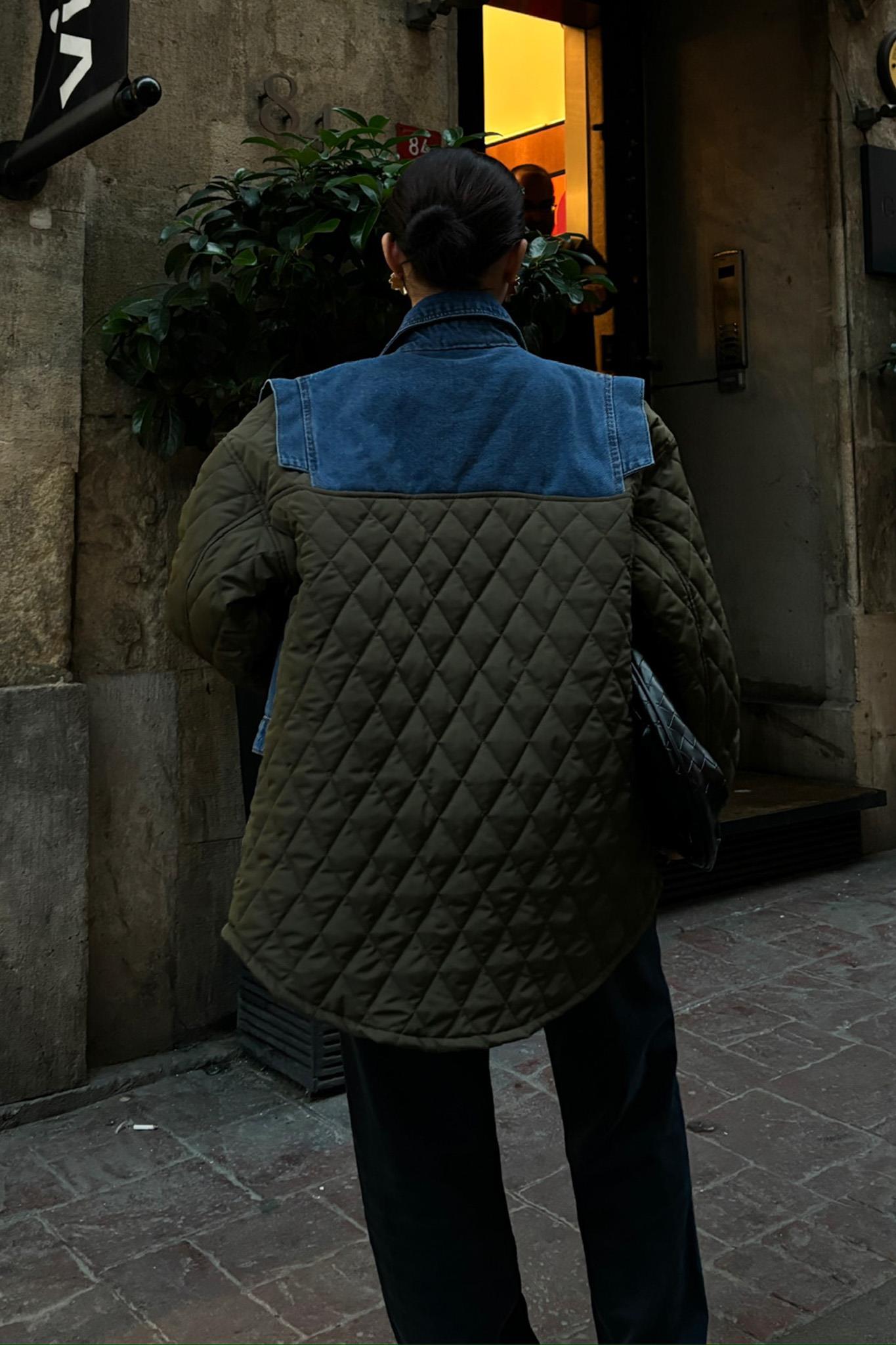 S5K7071Denim Garnili Kapitone Ceket 7071