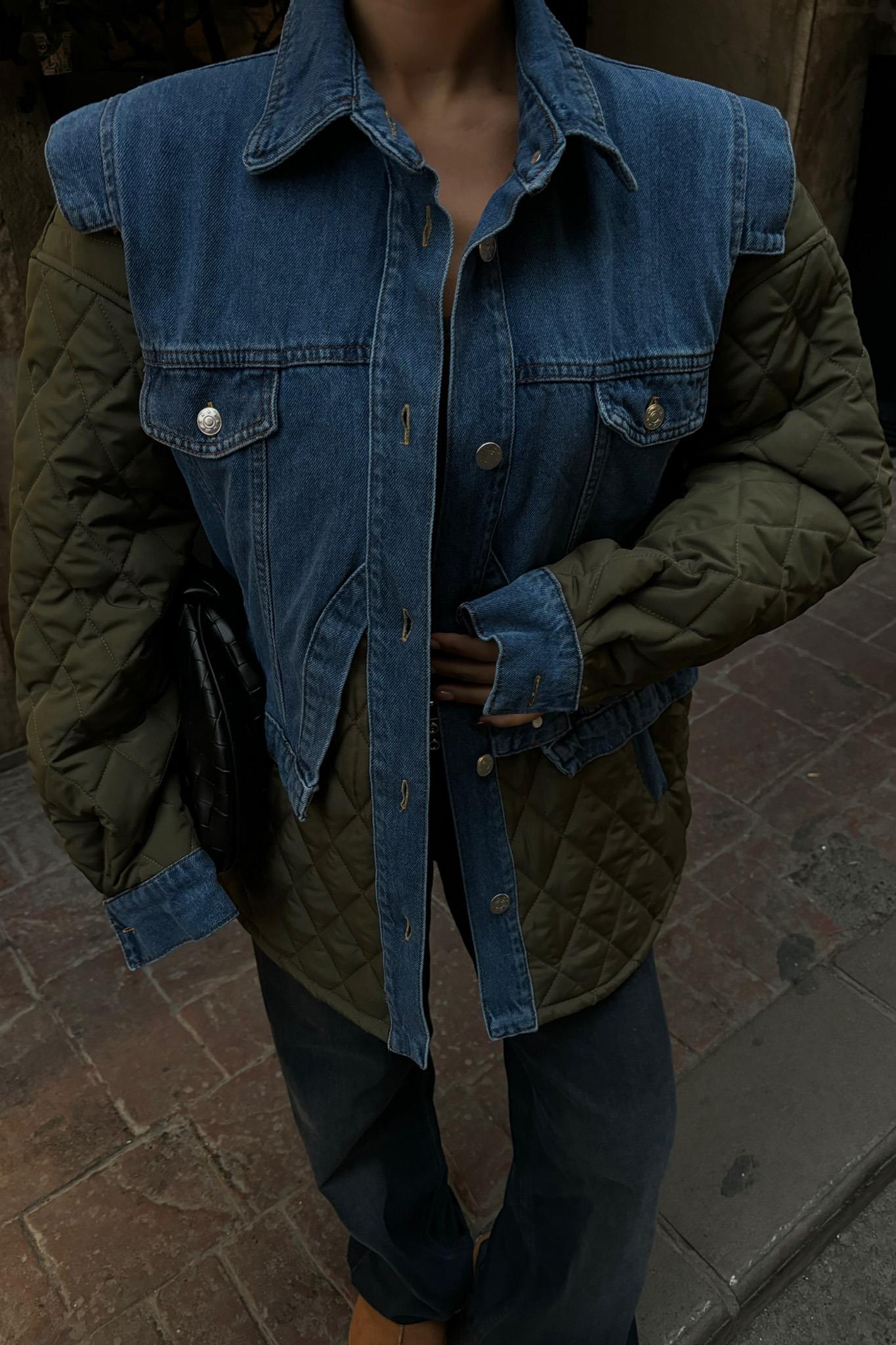 S5K7071Denim Garnili Kapitone Ceket 7071