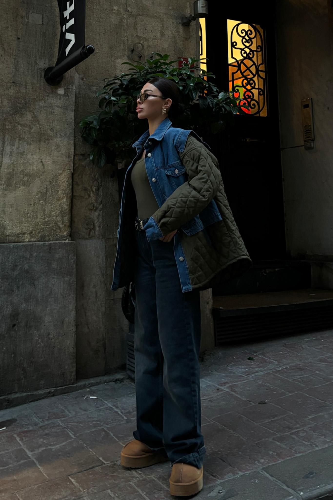 S5K7071Denim Garnili Kapitone Ceket 7071
