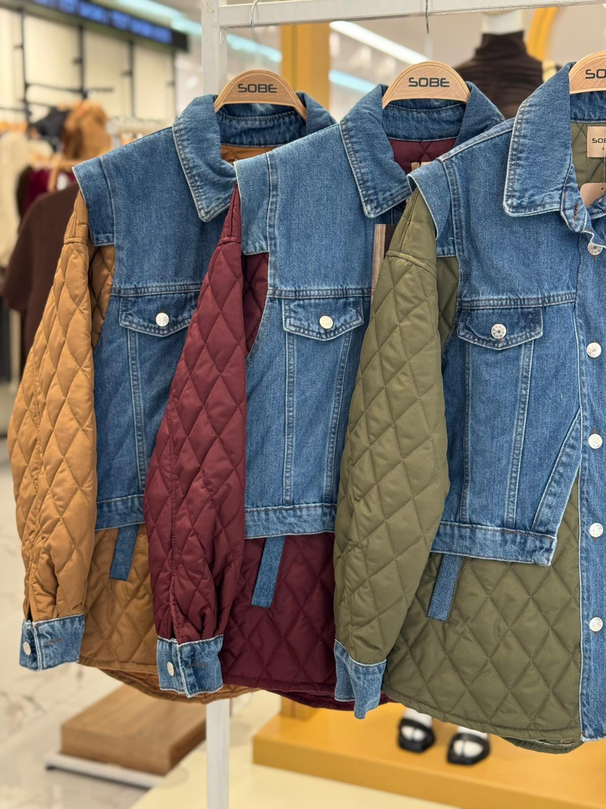 S5K7071Denim Garnili Kapitone Ceket 7071