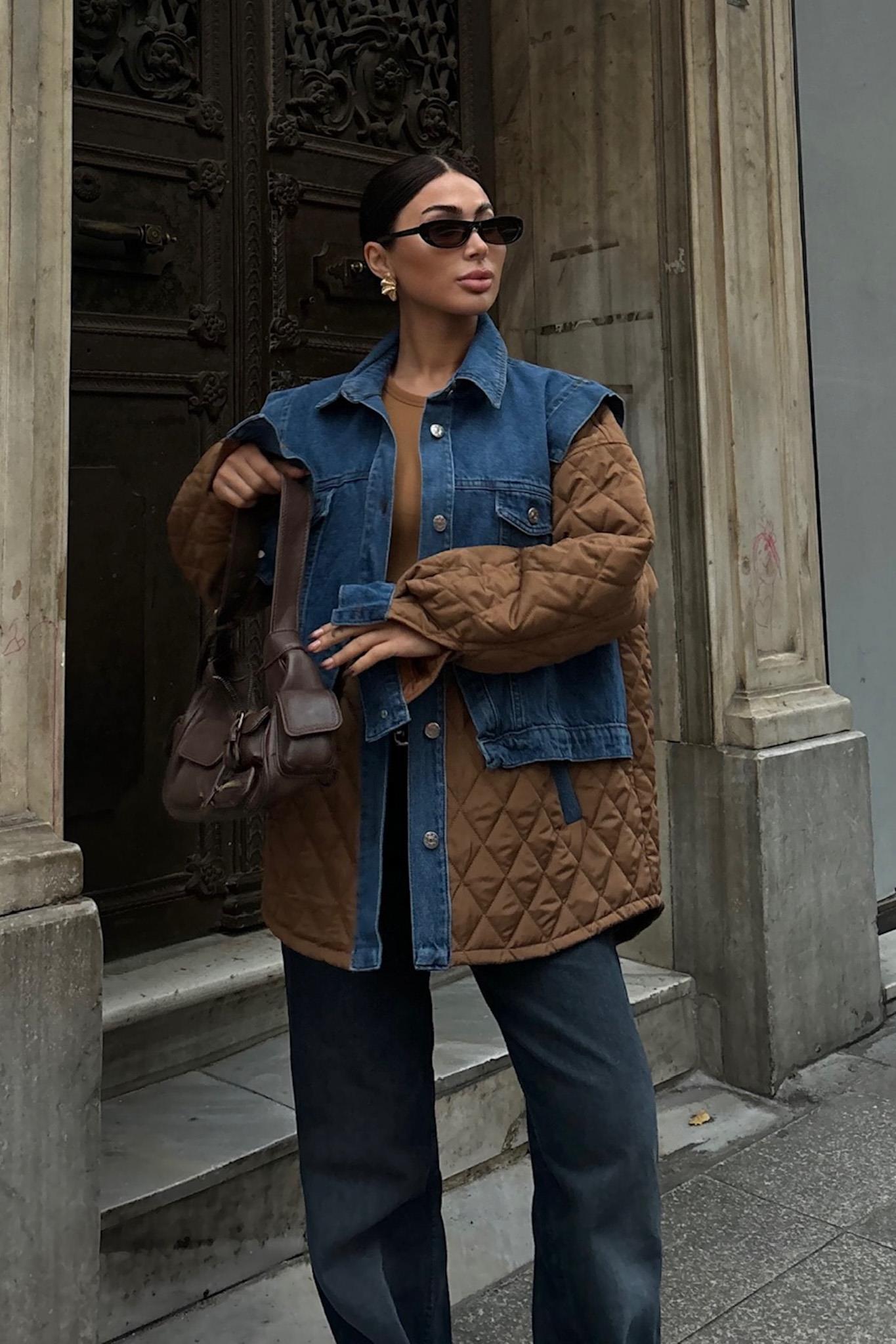 S5K7071Denim Garnili Kapitone Ceket 7071