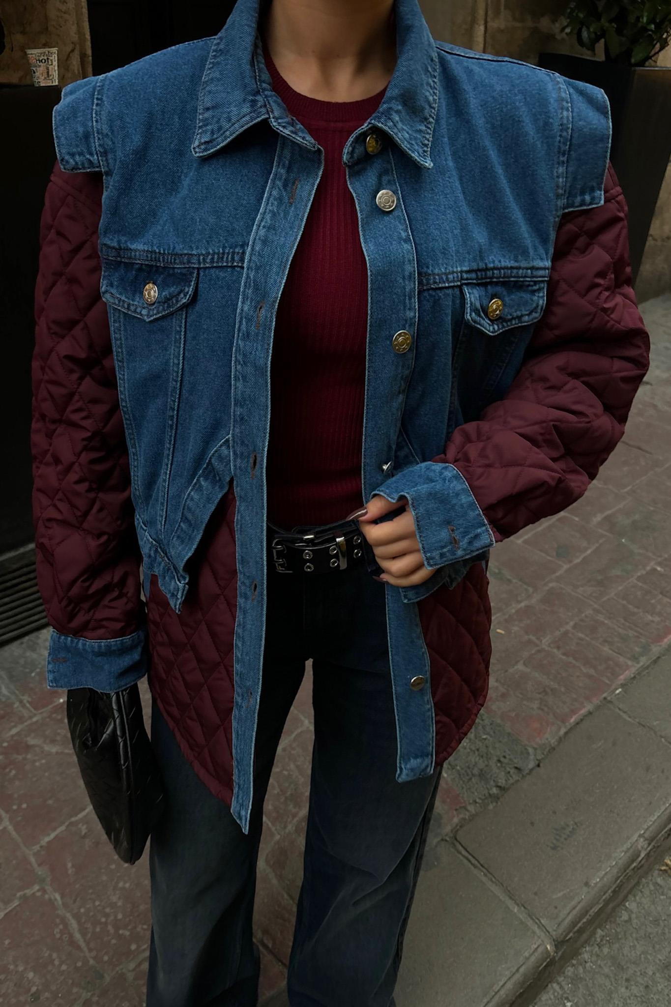 S5K7071Denim Garnili Kapitone Ceket 7071