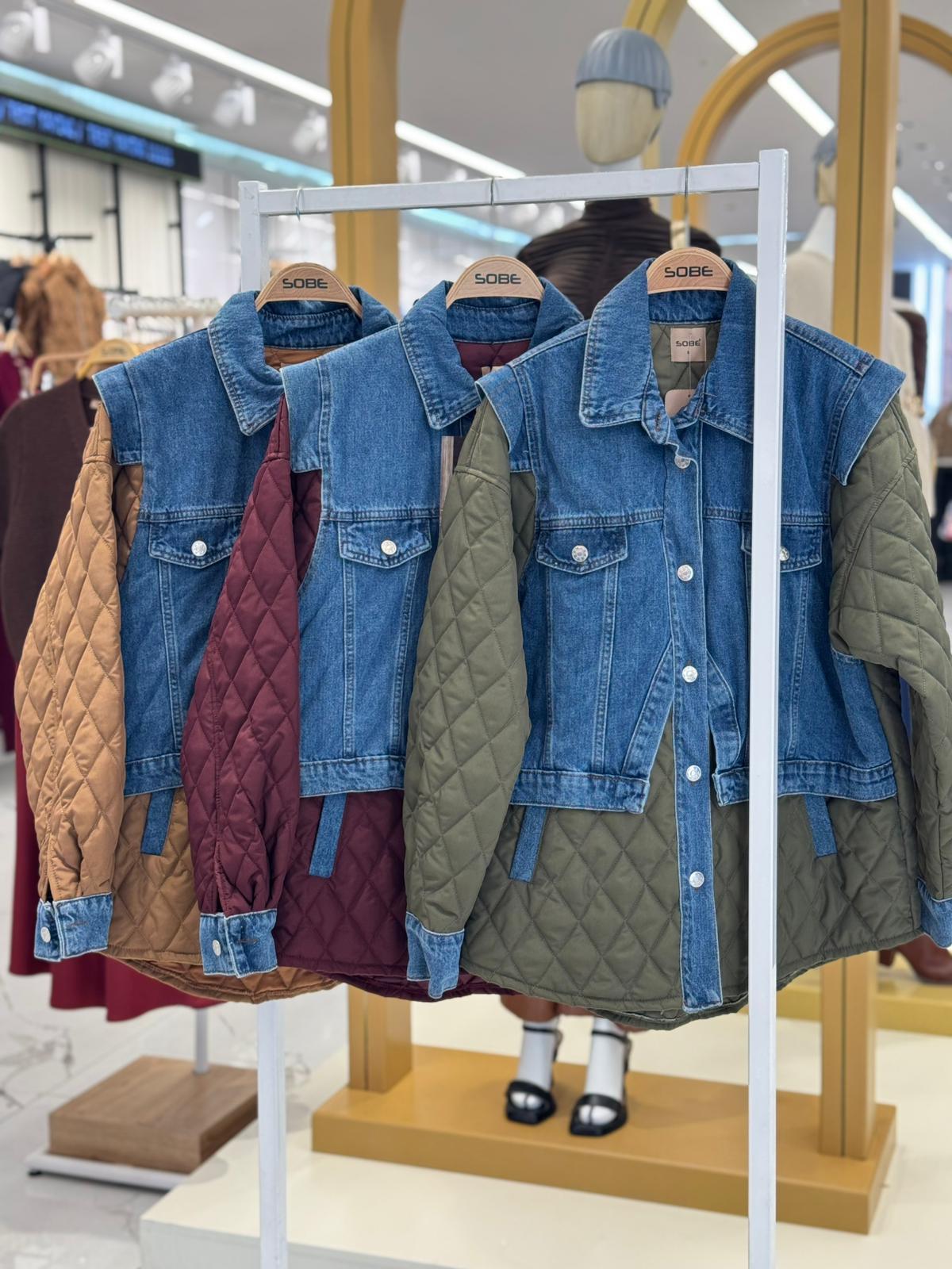 S5K7071Denim Garnili Kapitone Ceket 7071