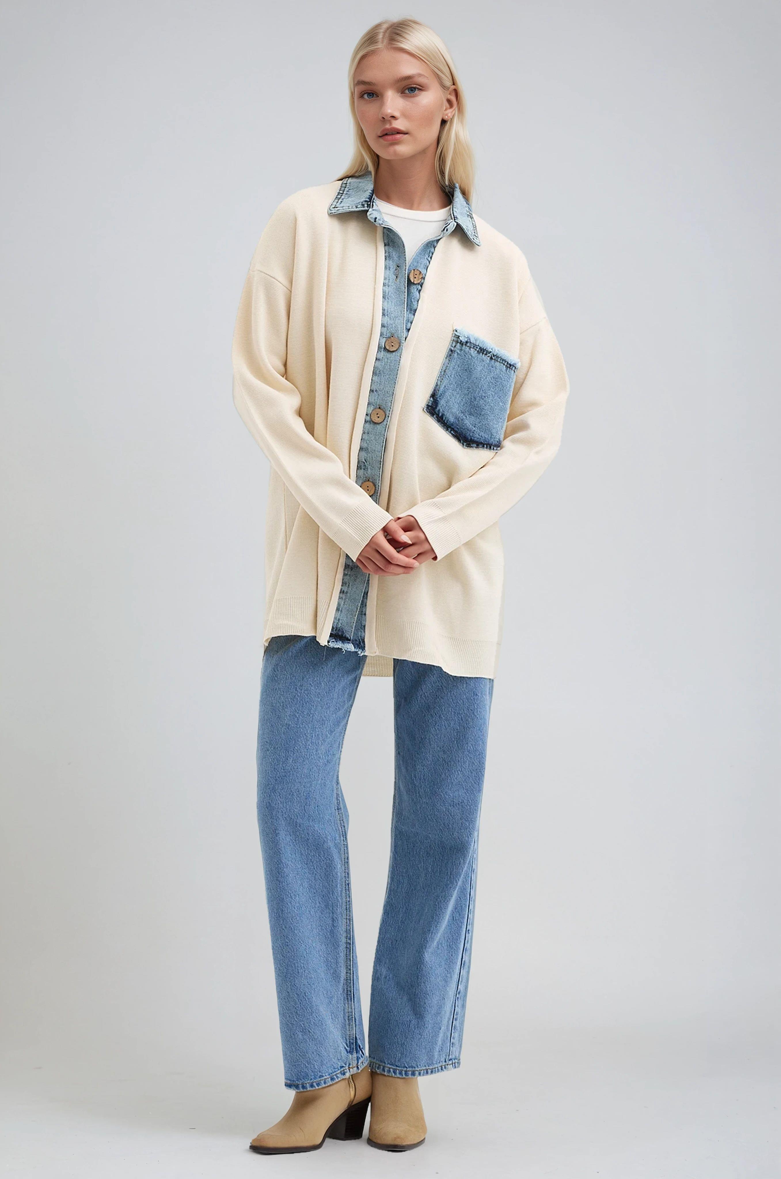 S6K5195NXDenim Garnili Rahat Hırka 5195