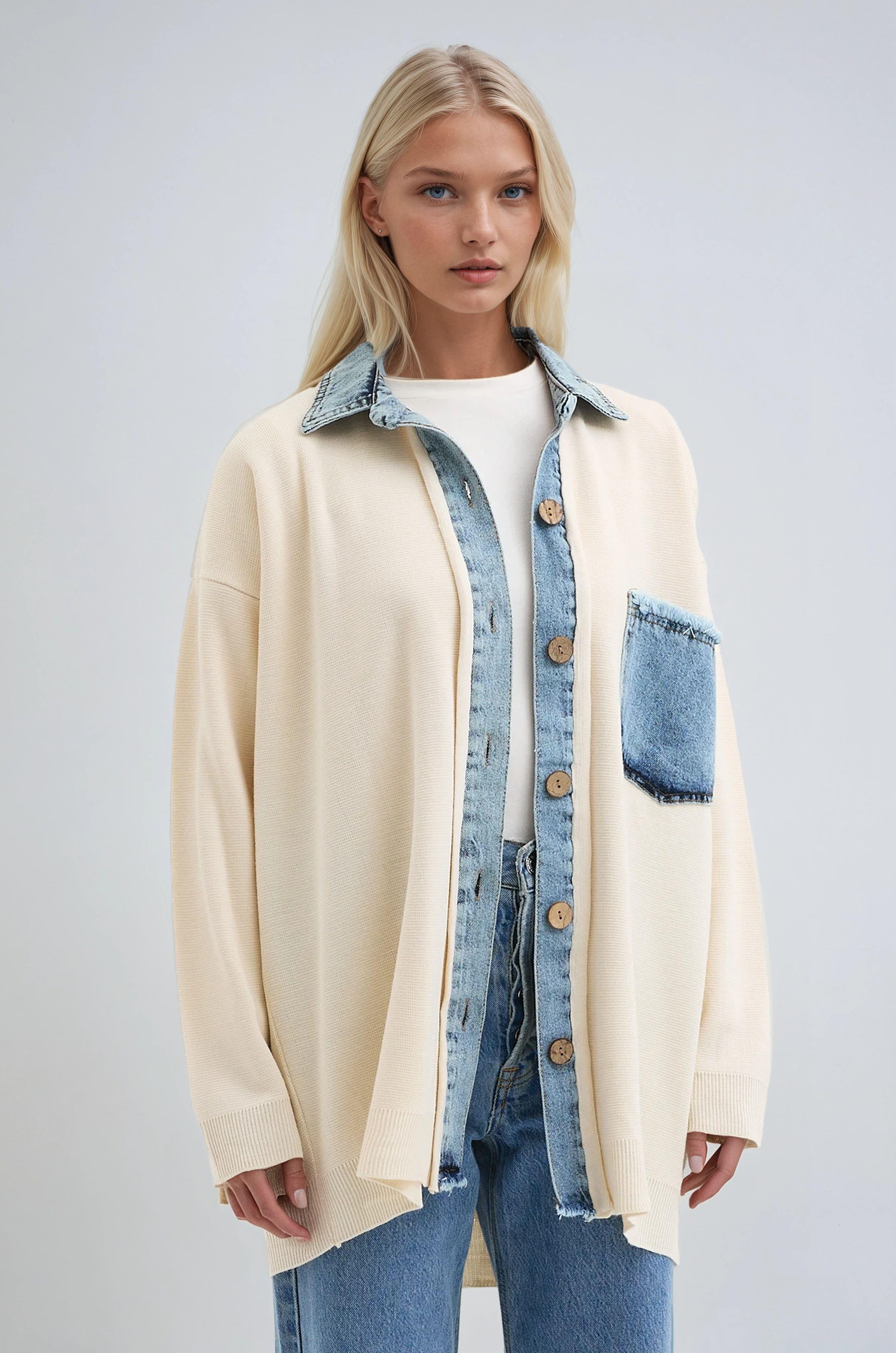 S6K5195NXDenim Garnili Rahat Hırka 5195