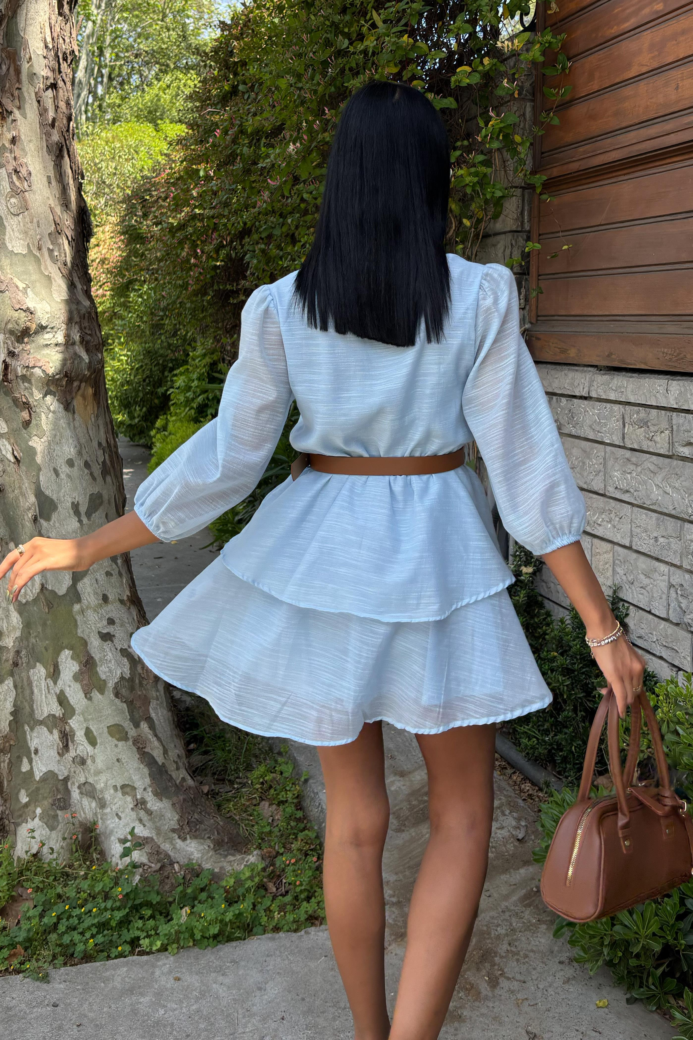 S5Y2901Leather Belted Ruffle Dress 2901