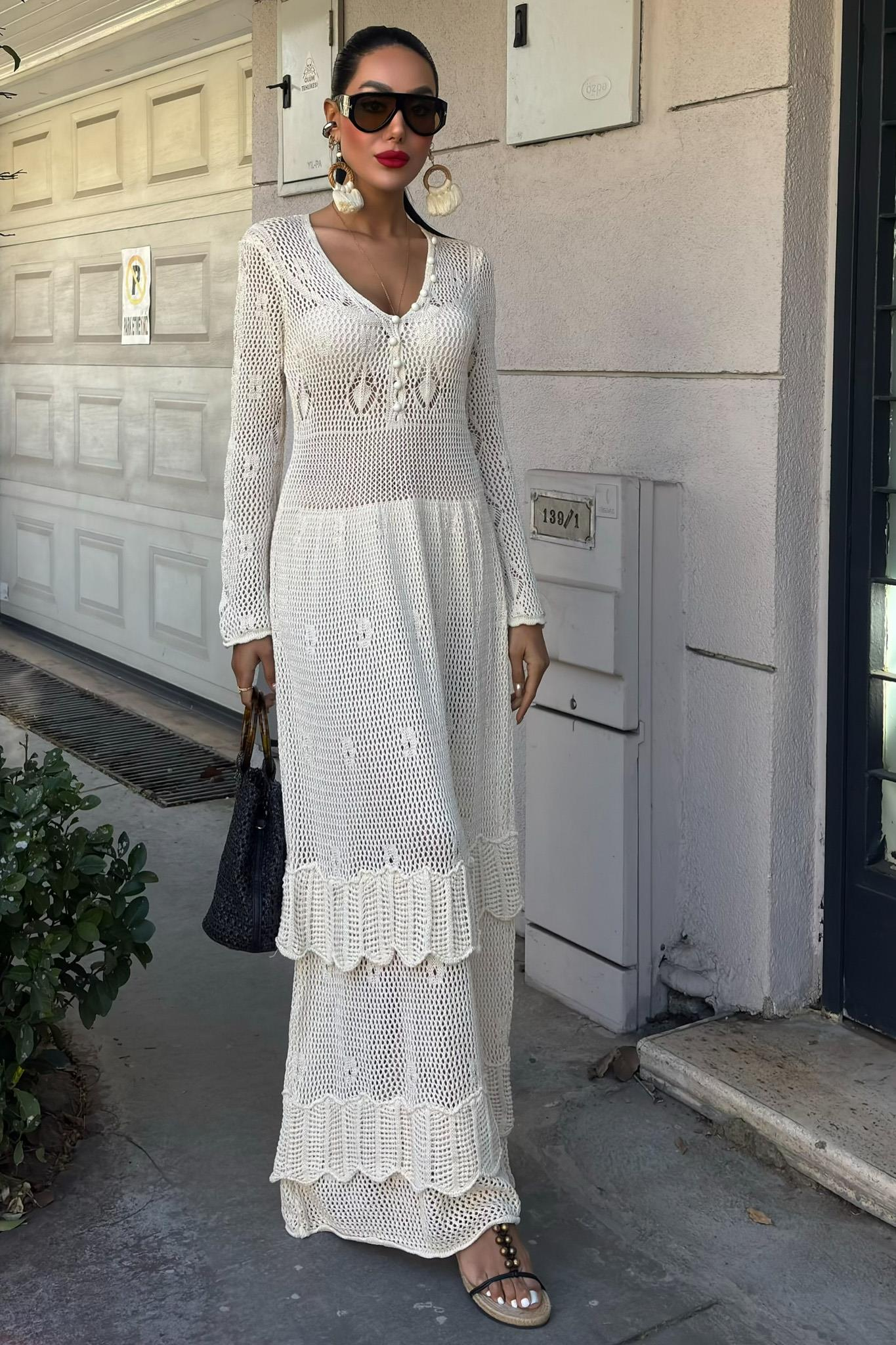 S5Y2859Button Detail and Layered Skirt Ethnic Dress 2859