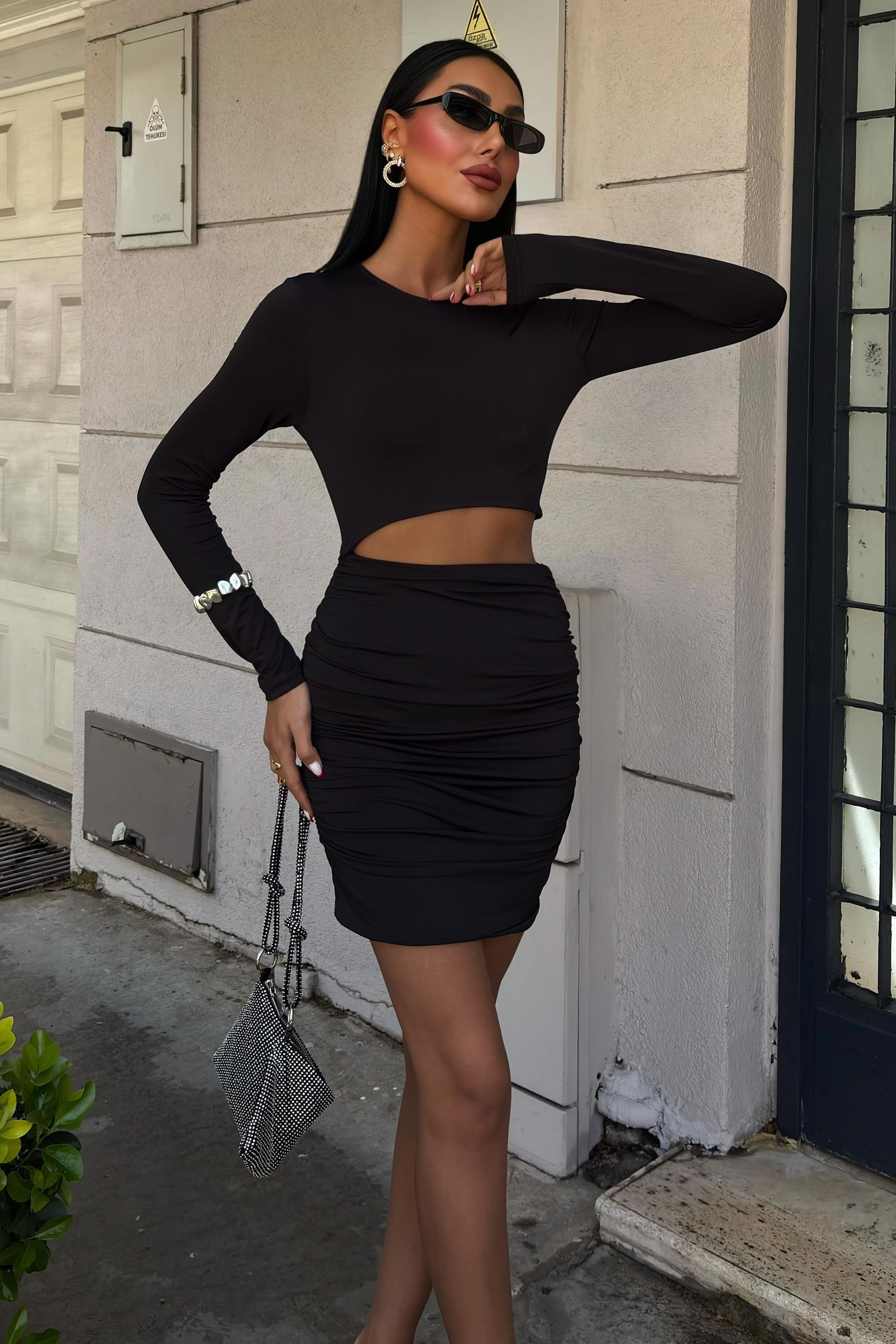 S4Y2685Enchant Cut Out Büzgülü Elbise 2685-8