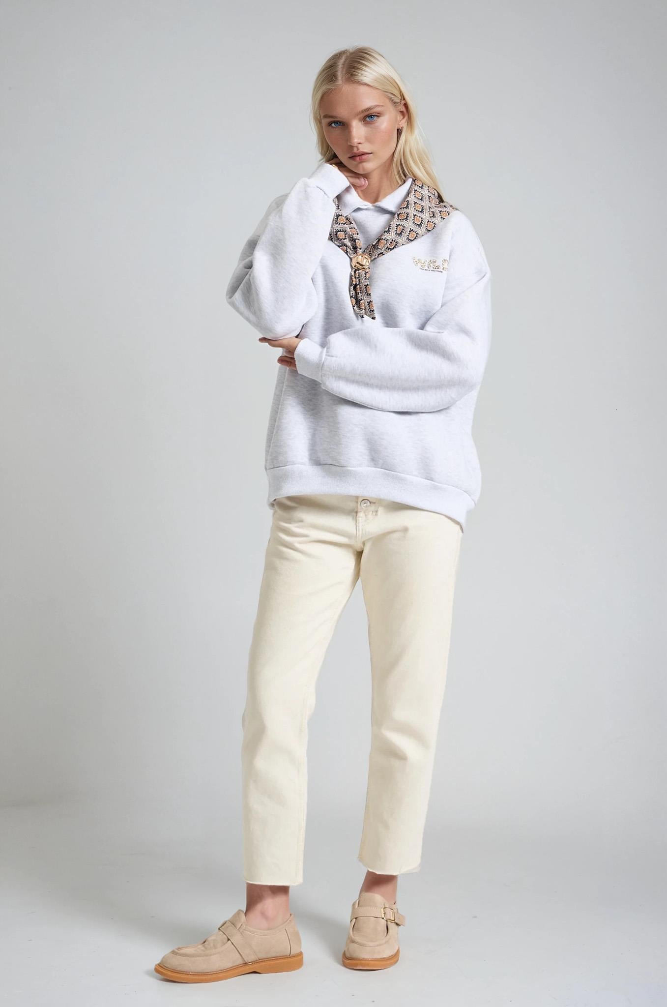 S6K3498DKEşarp Detaylı Oversize Sweatshirt 3498