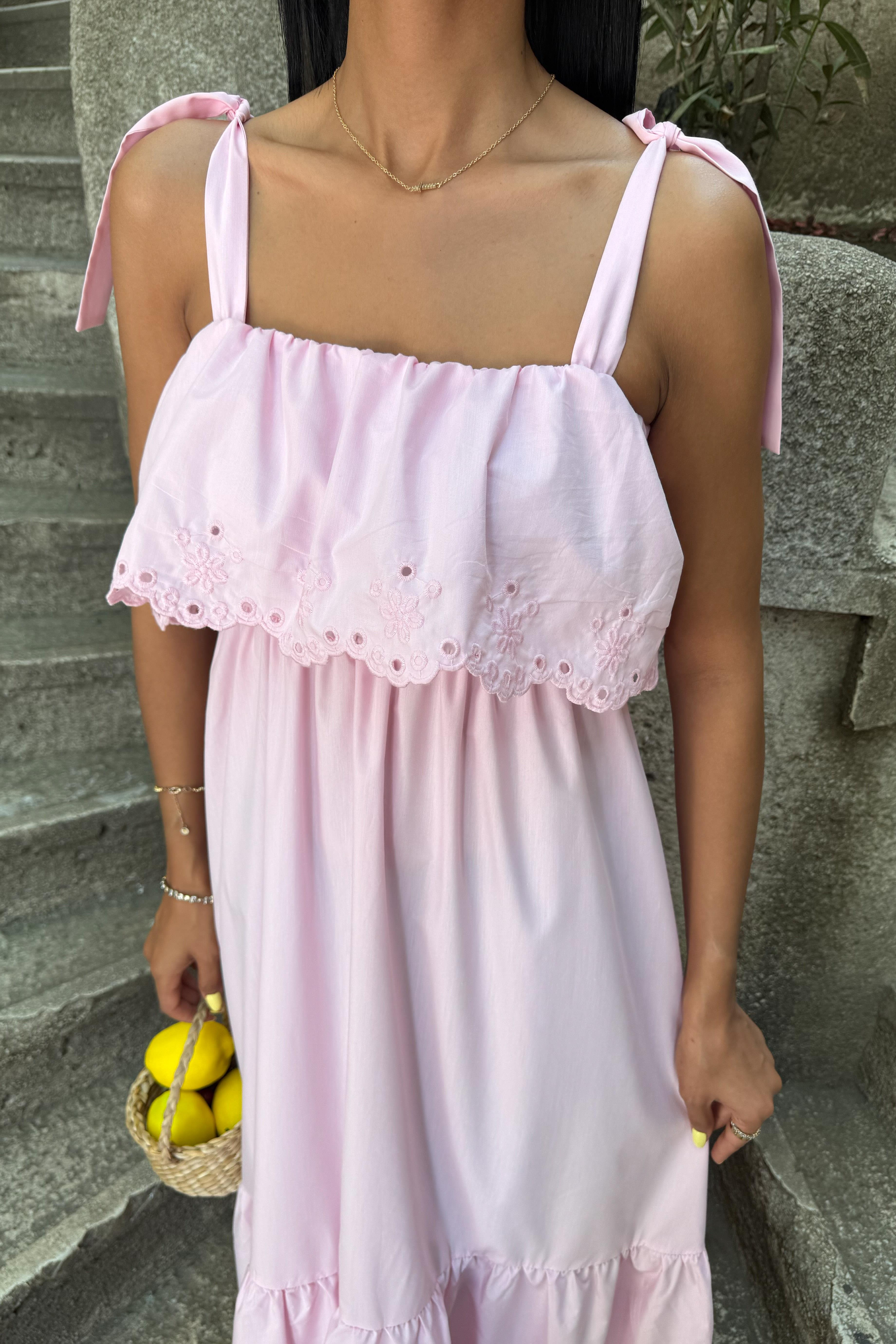 S5Y2881Hem Embroidered Halter Neck Dress 2881