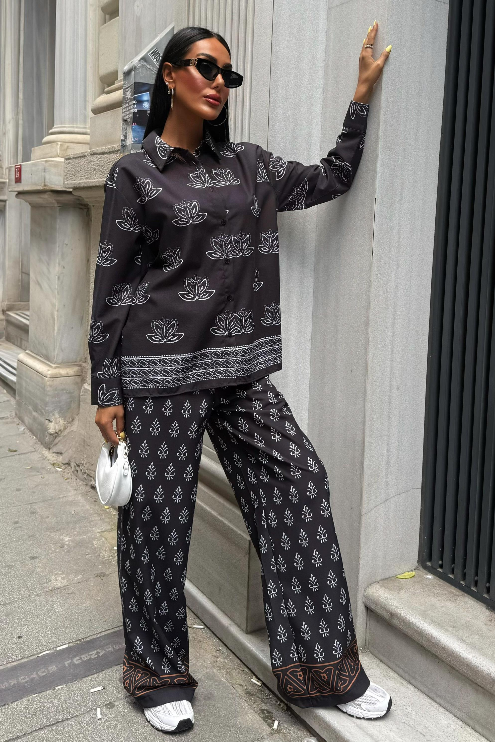 S5Y10120Ethnic Patterned Two Piece Linen Suit 10120