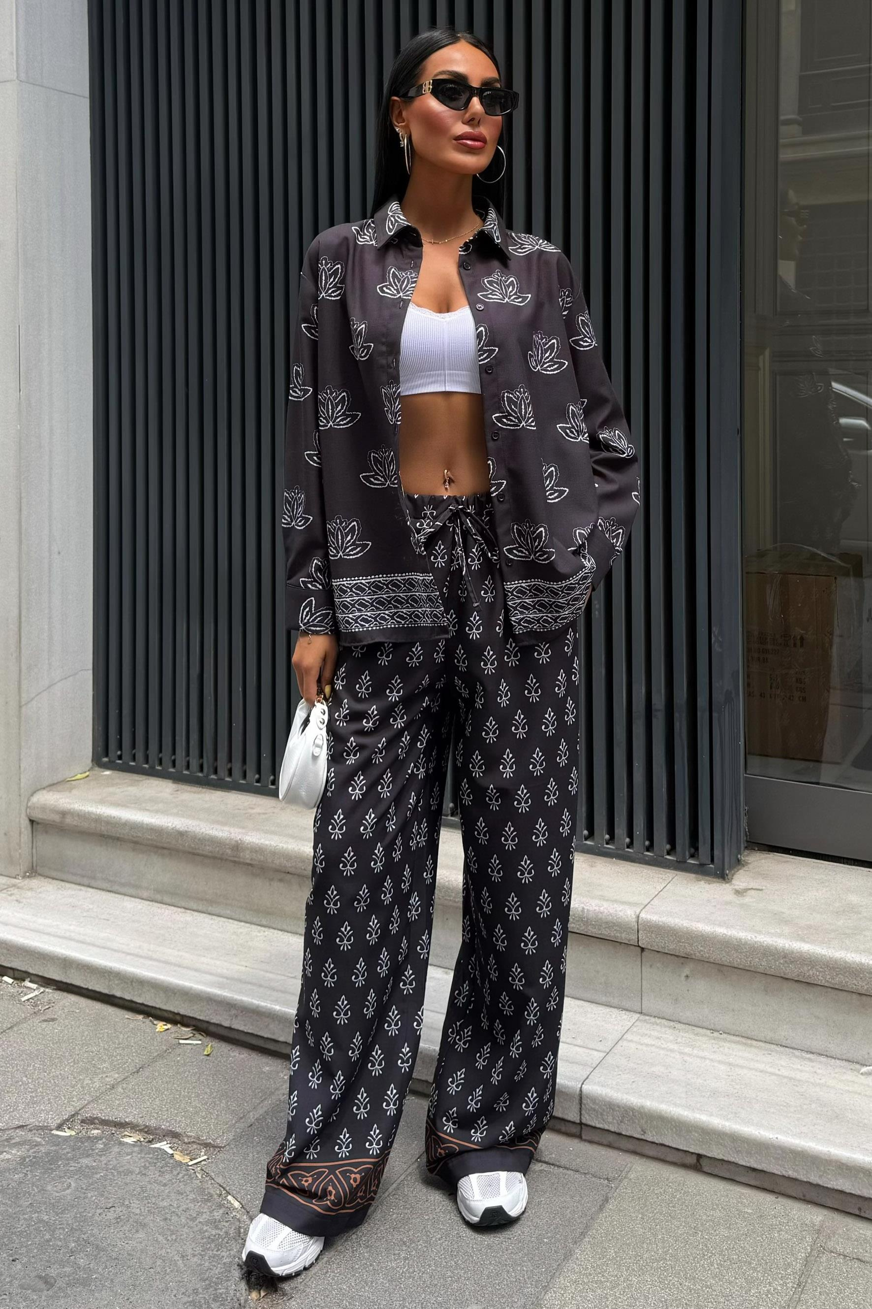 S5Y10120Ethnic Patterned Two Piece Linen Suit 10120
