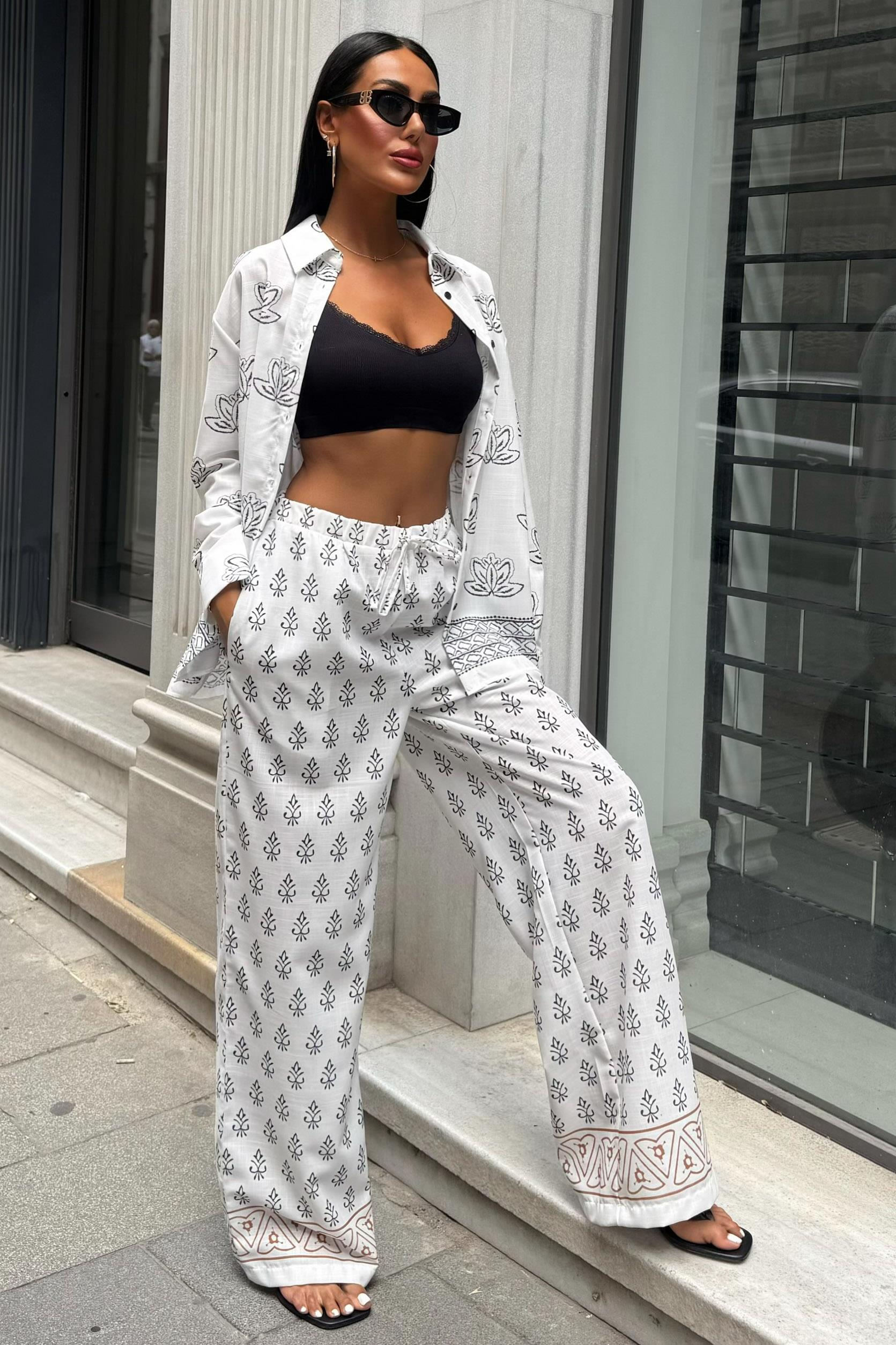 S5Y10120Ethnic Patterned Two Piece Linen Suit 10120