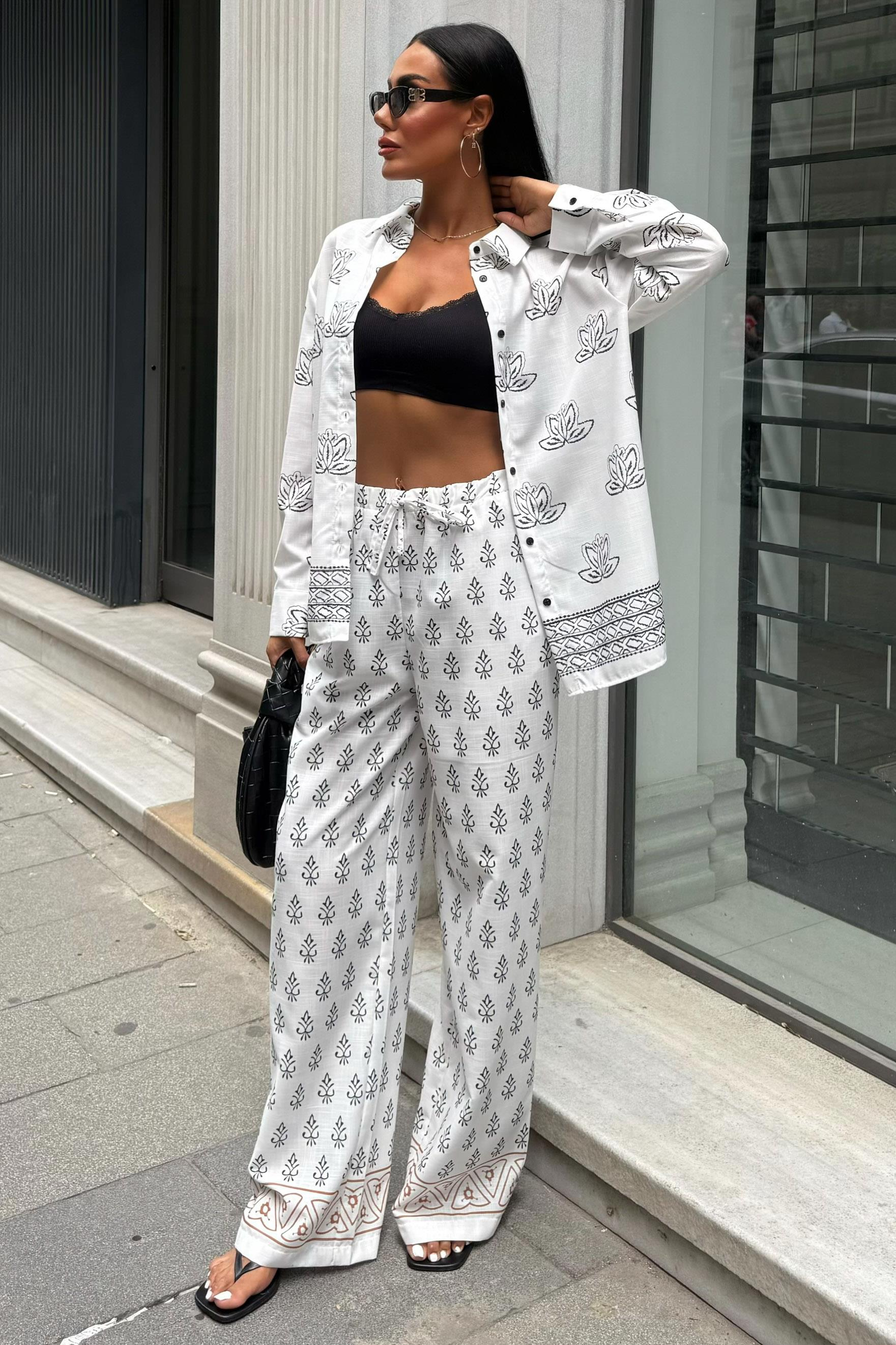 S5Y10120Ethnic Patterned Two Piece Linen Suit 10120