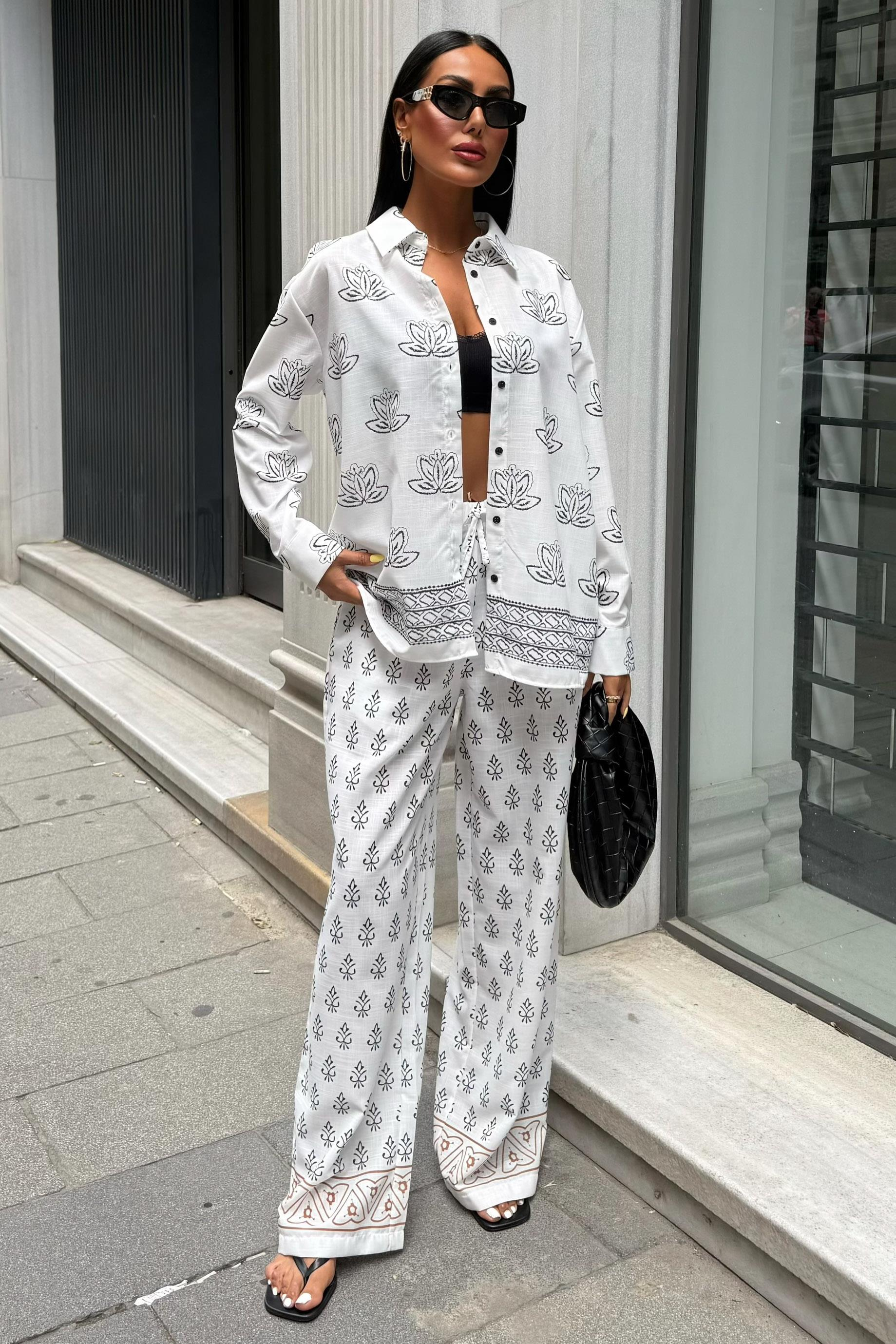 S5Y10120Ethnic Patterned Two Piece Linen Suit 10120