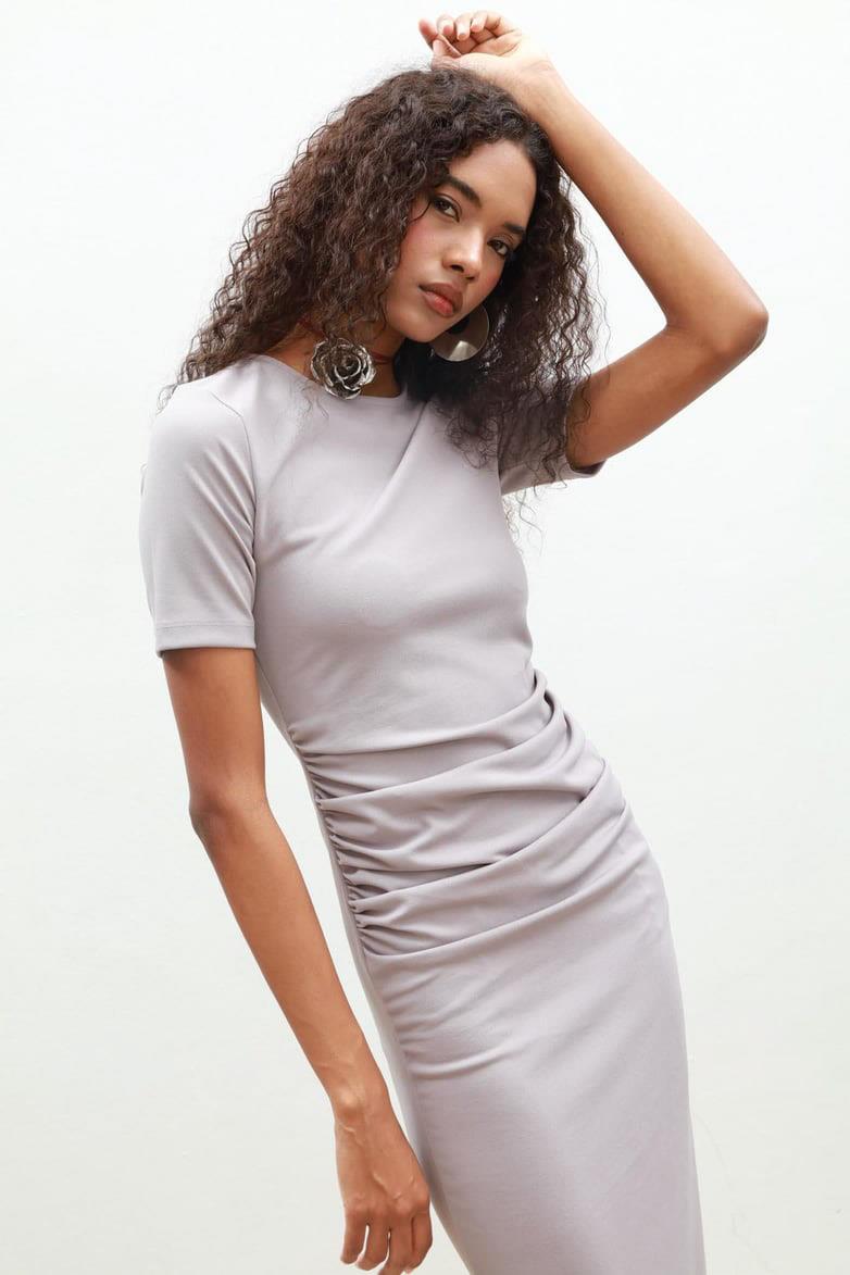 S4Y2695Fancy Büzgülü Midi Elbise 2695-8