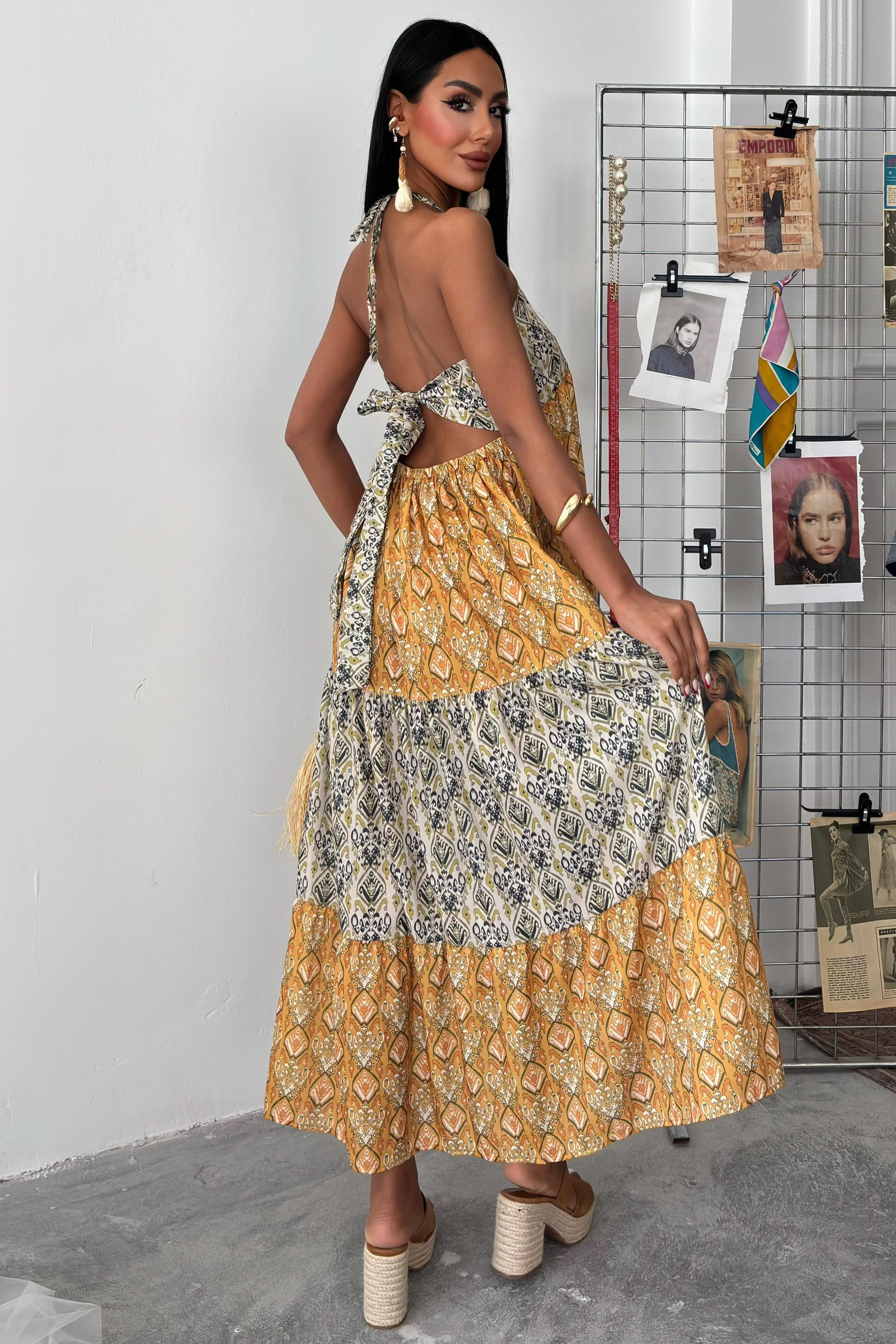 S4Y2620Frida Patterned Backless Dress 2620-08