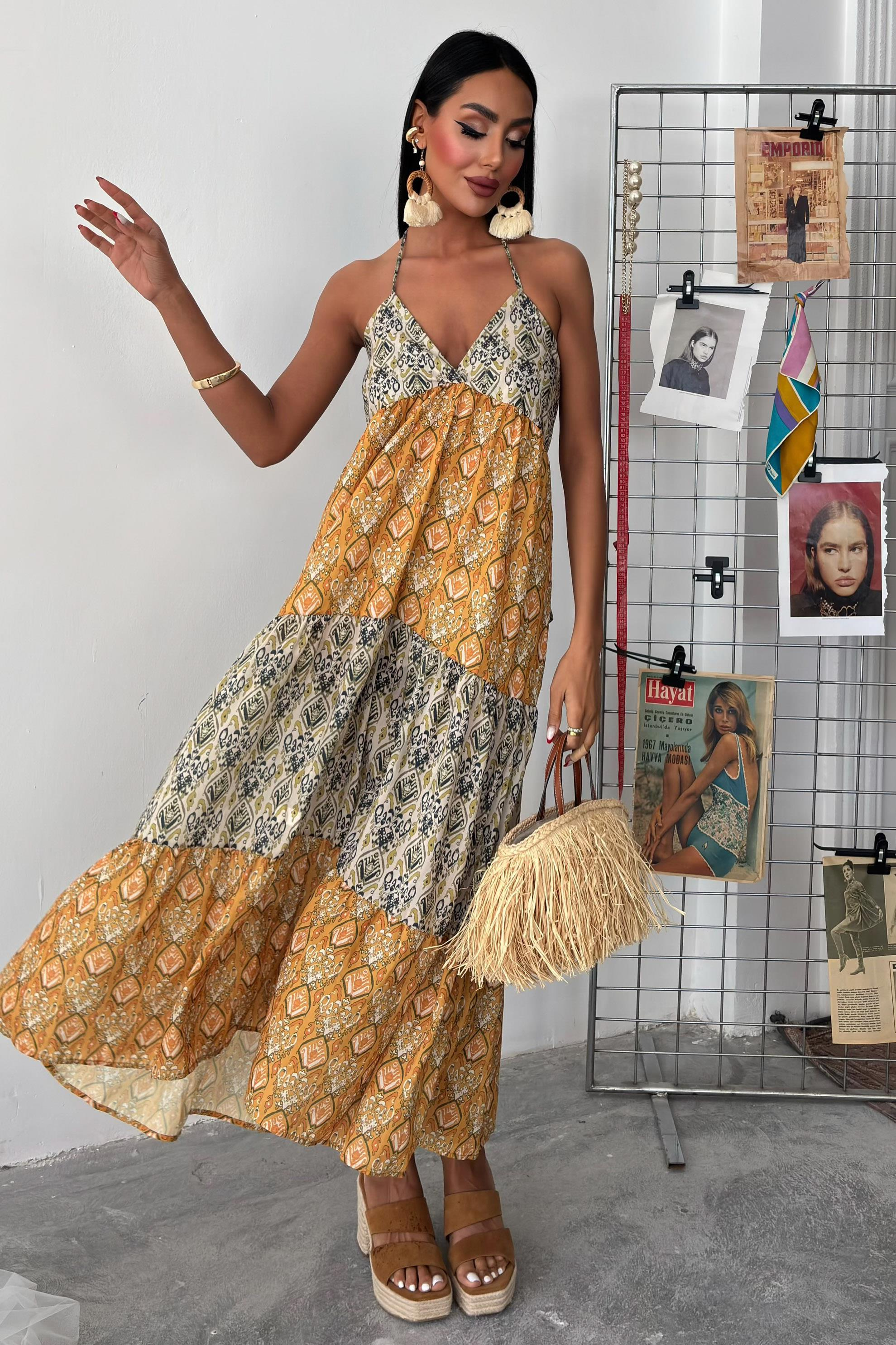 S4Y2620Frida Patterned Backless Dress 2620-08