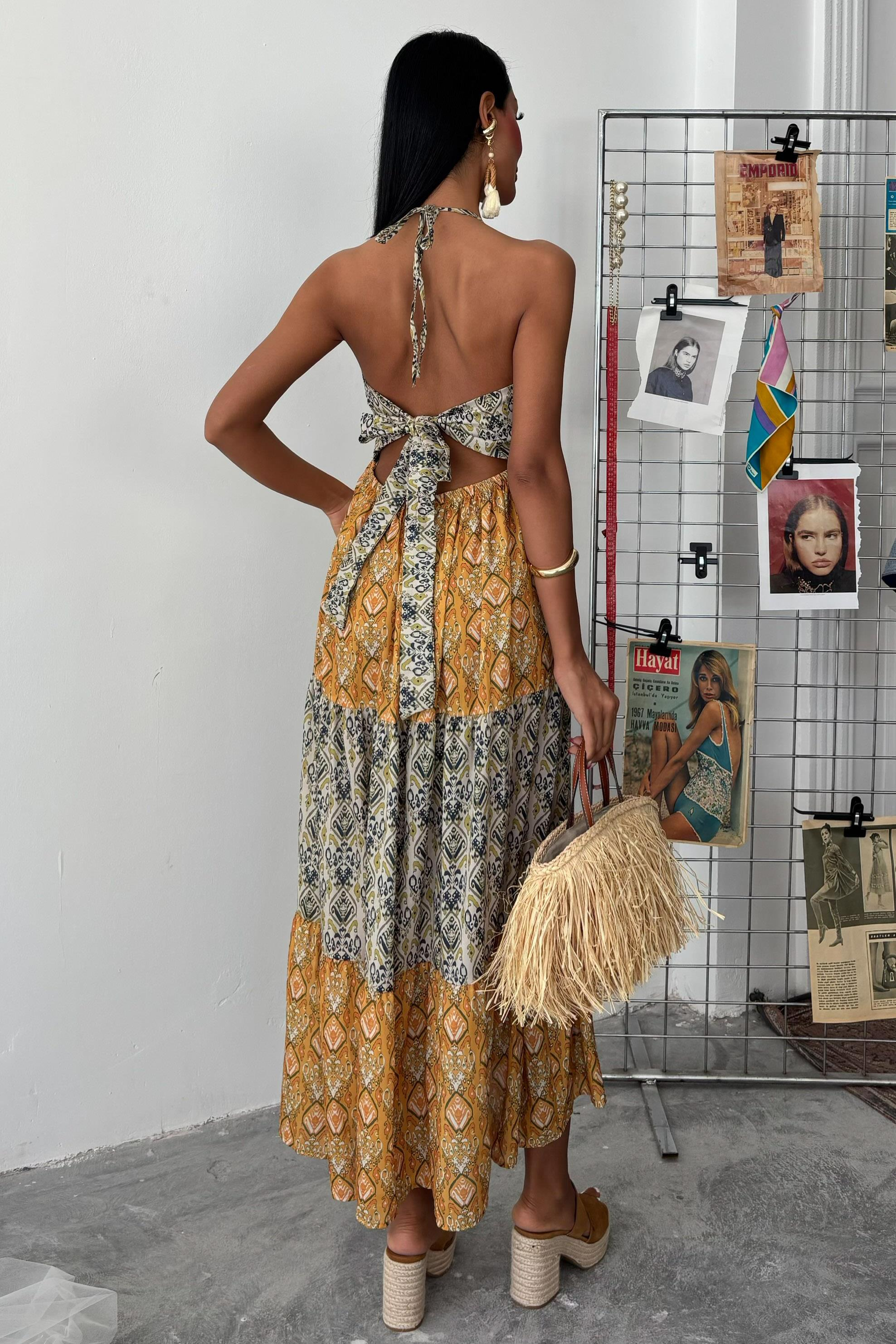 S4Y2620Frida Patterned Backless Dress 2620-08