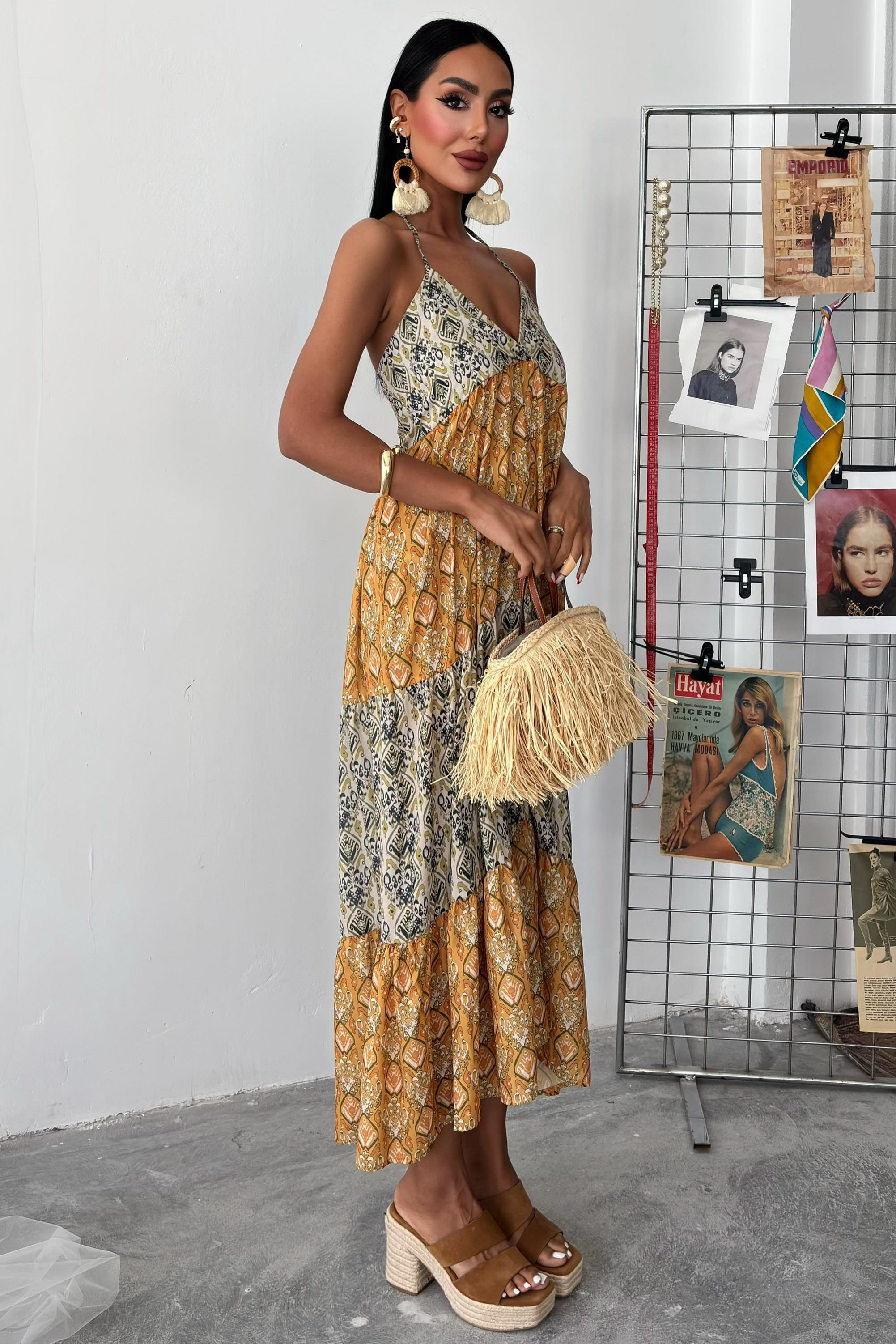 S4Y2620Frida Patterned Backless Dress 2620-08