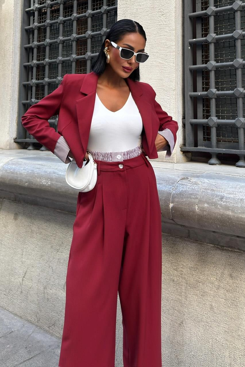 S5Y10075Costume veste courte détaillée Garni 10075