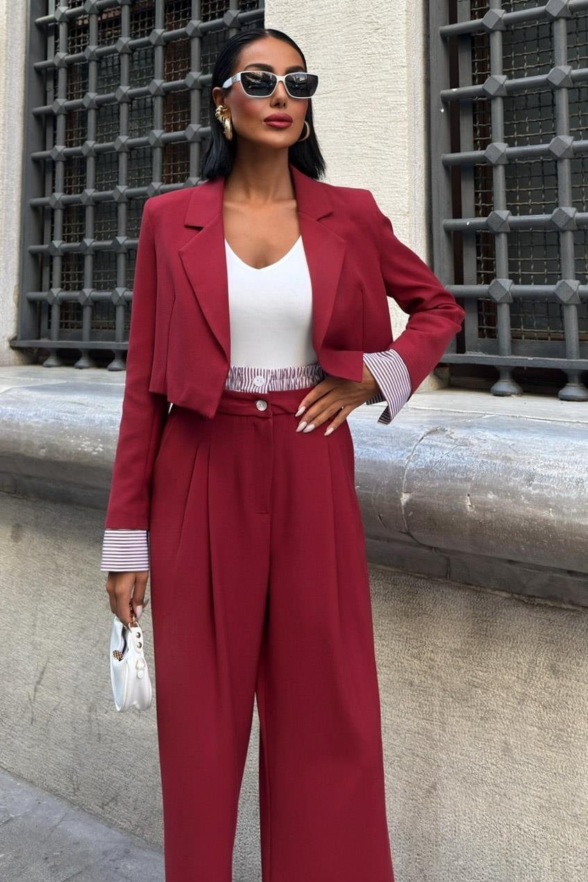 S5Y10075Costume veste courte détaillée Garni 10075