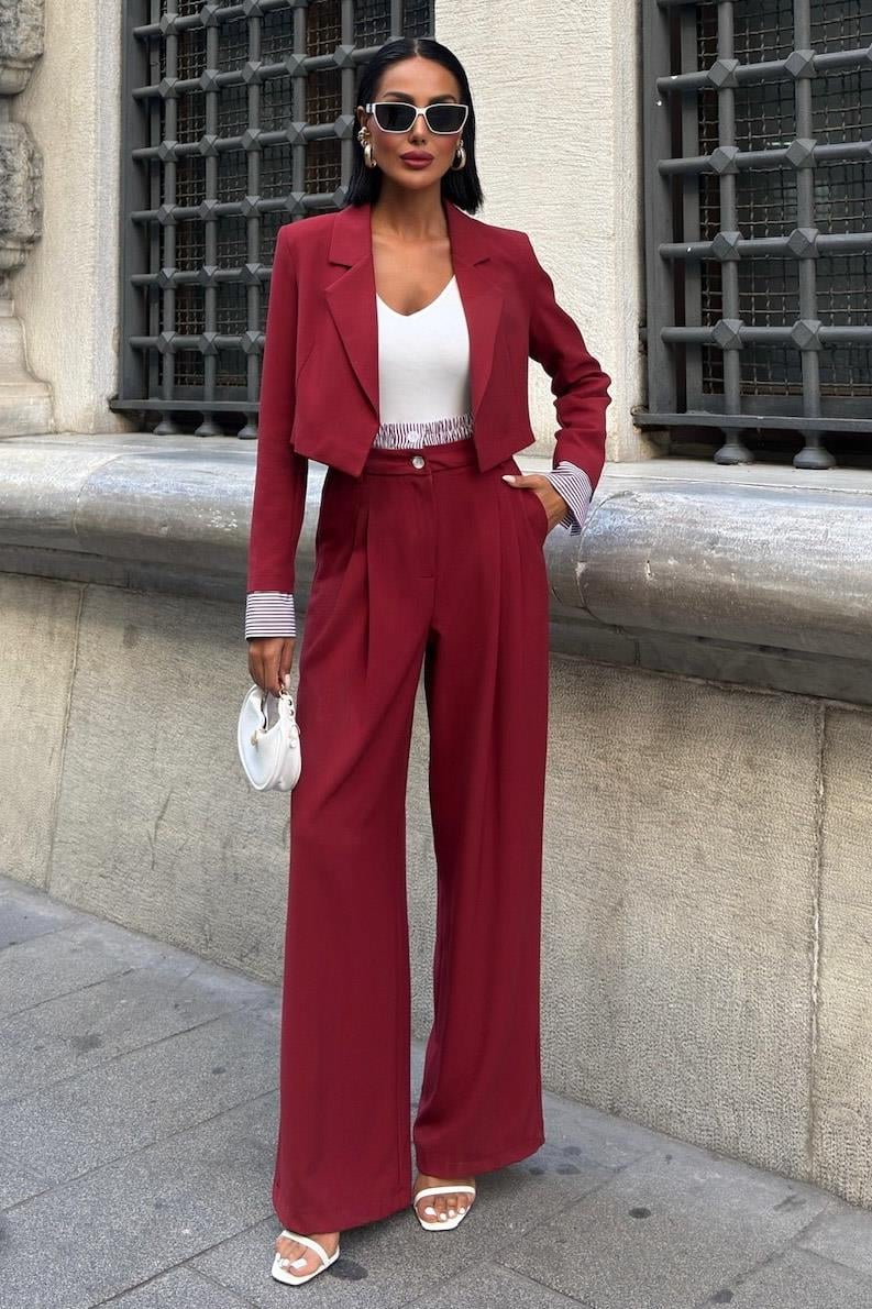S5Y10075Costume veste courte détaillée Garni 10075