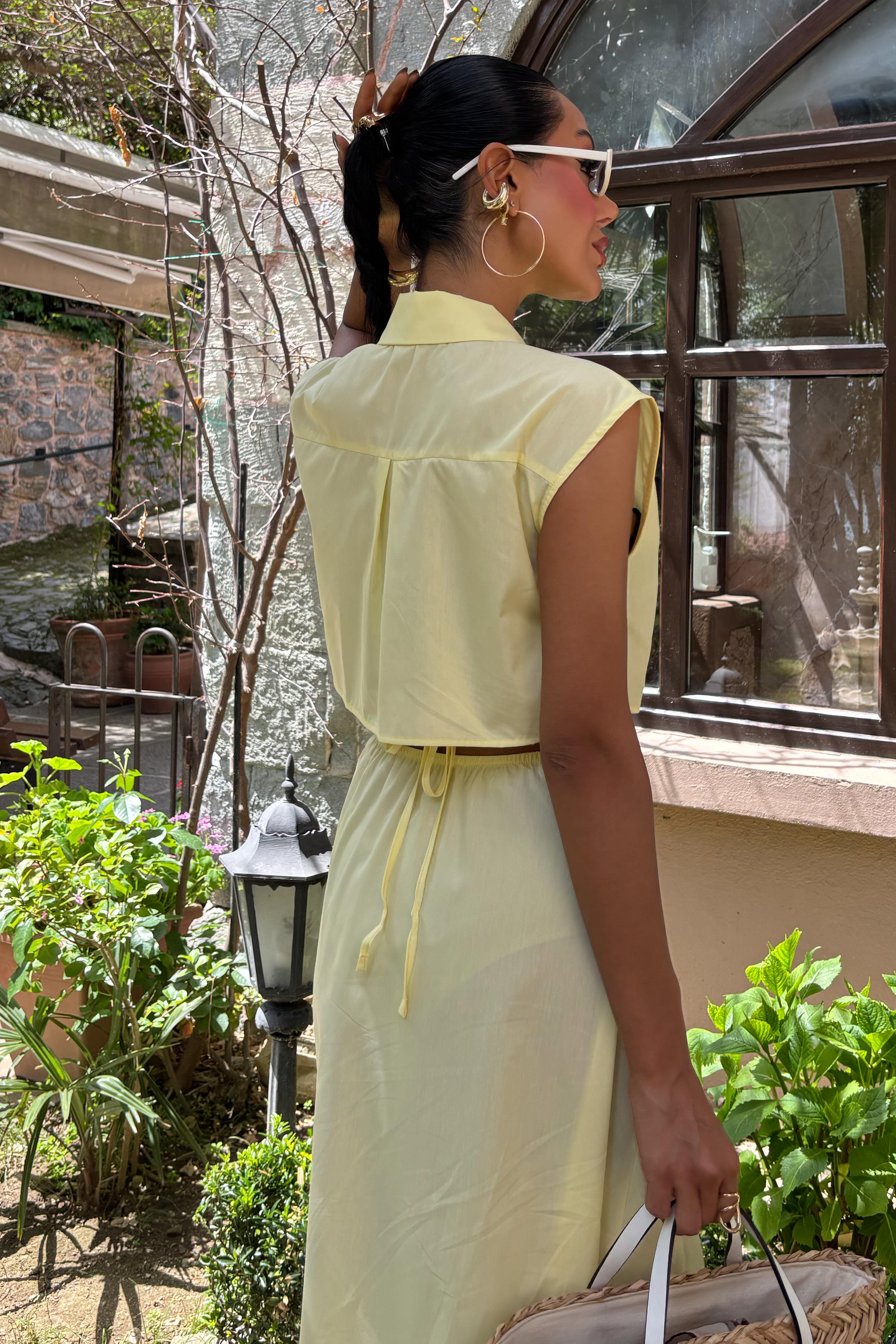 S5Y2896Belly Ring Detailed Midi Length Dress 2896
