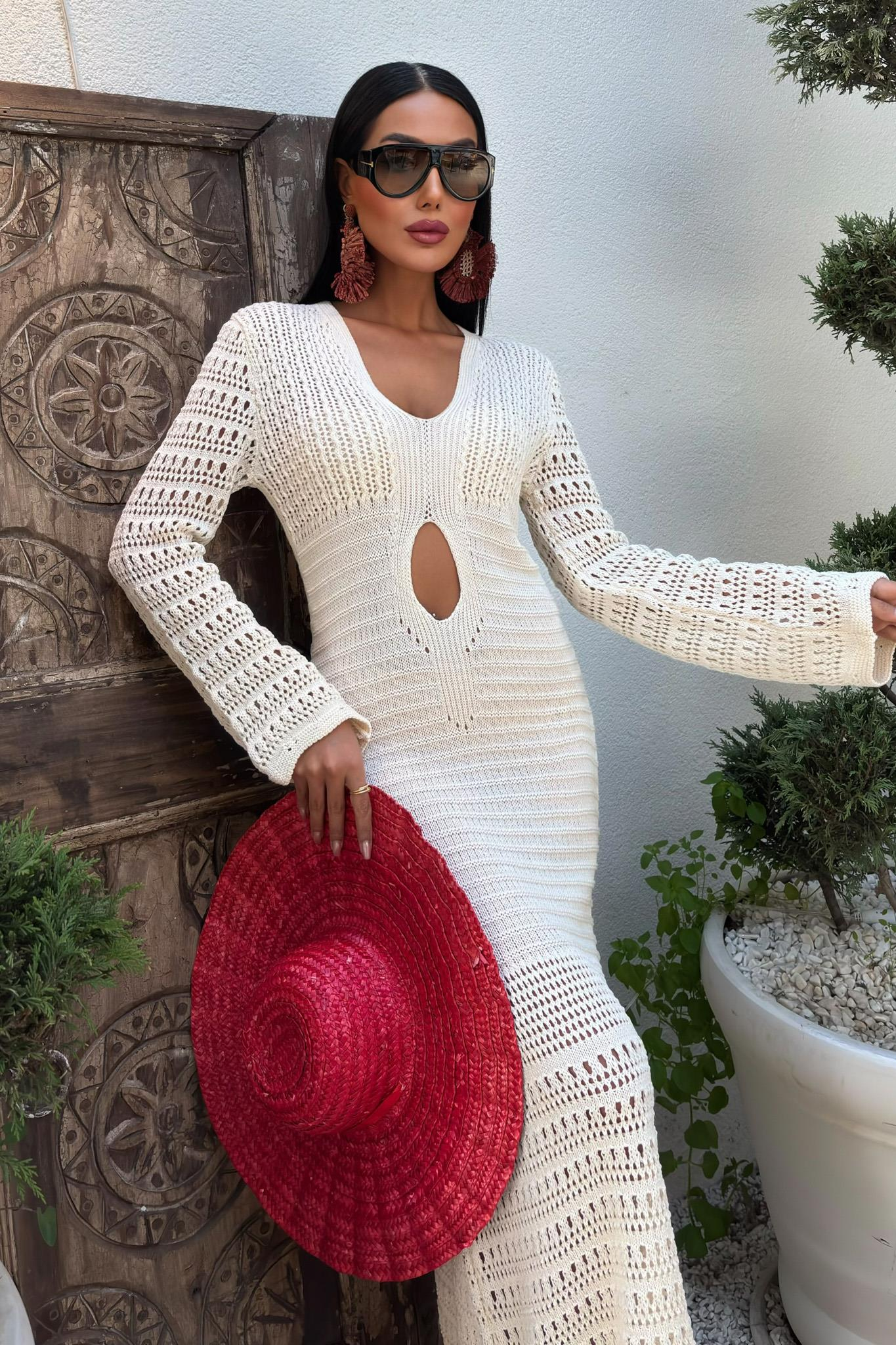 S5Y2835Openwork Dress with Navel Openwork 2835