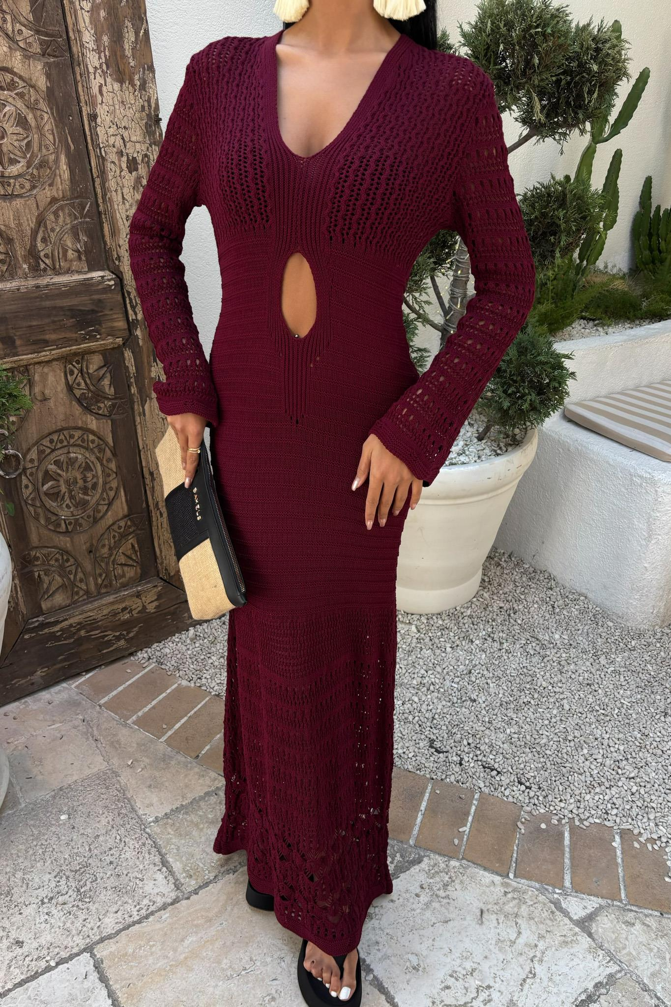 S5Y2835Openwork Dress with Navel Openwork 2835