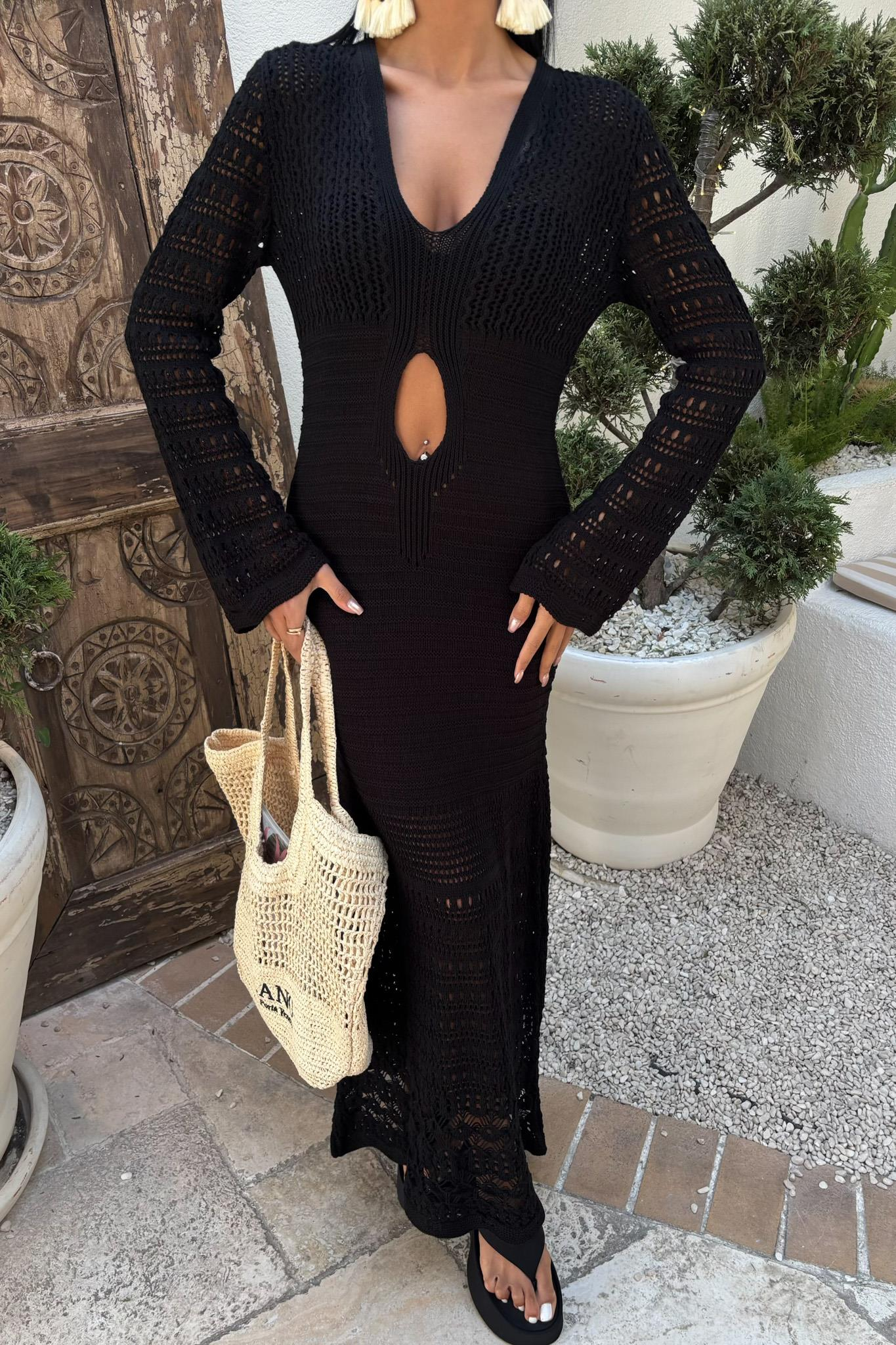 S5Y2835Openwork Dress with Navel Openwork 2835