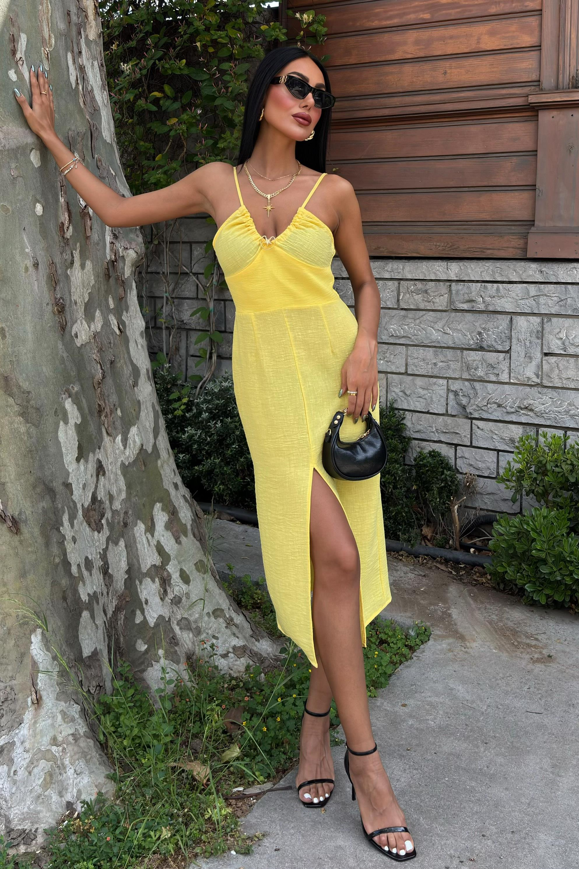 S5Y2899Front Slit Dress with Chest Accessory 2899