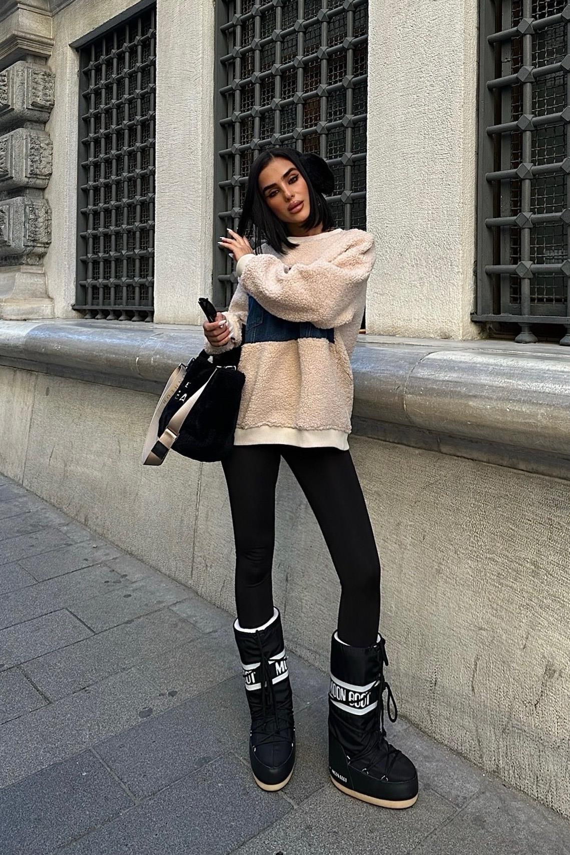 S5K3402Göğsü Denim Garnili Sweatshirt 3402