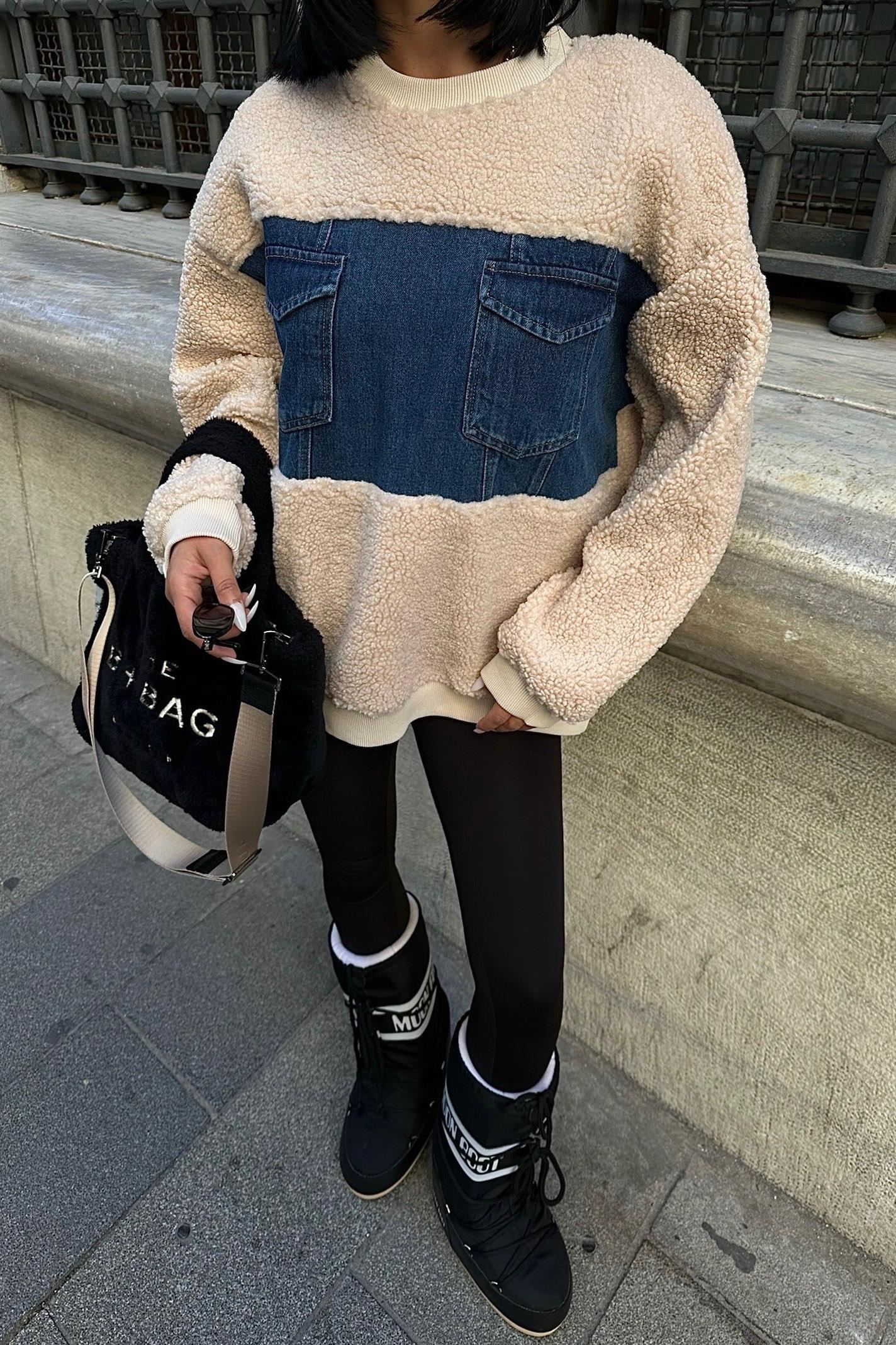 S5K3402Göğsü Denim Garnili Sweatshirt 3402