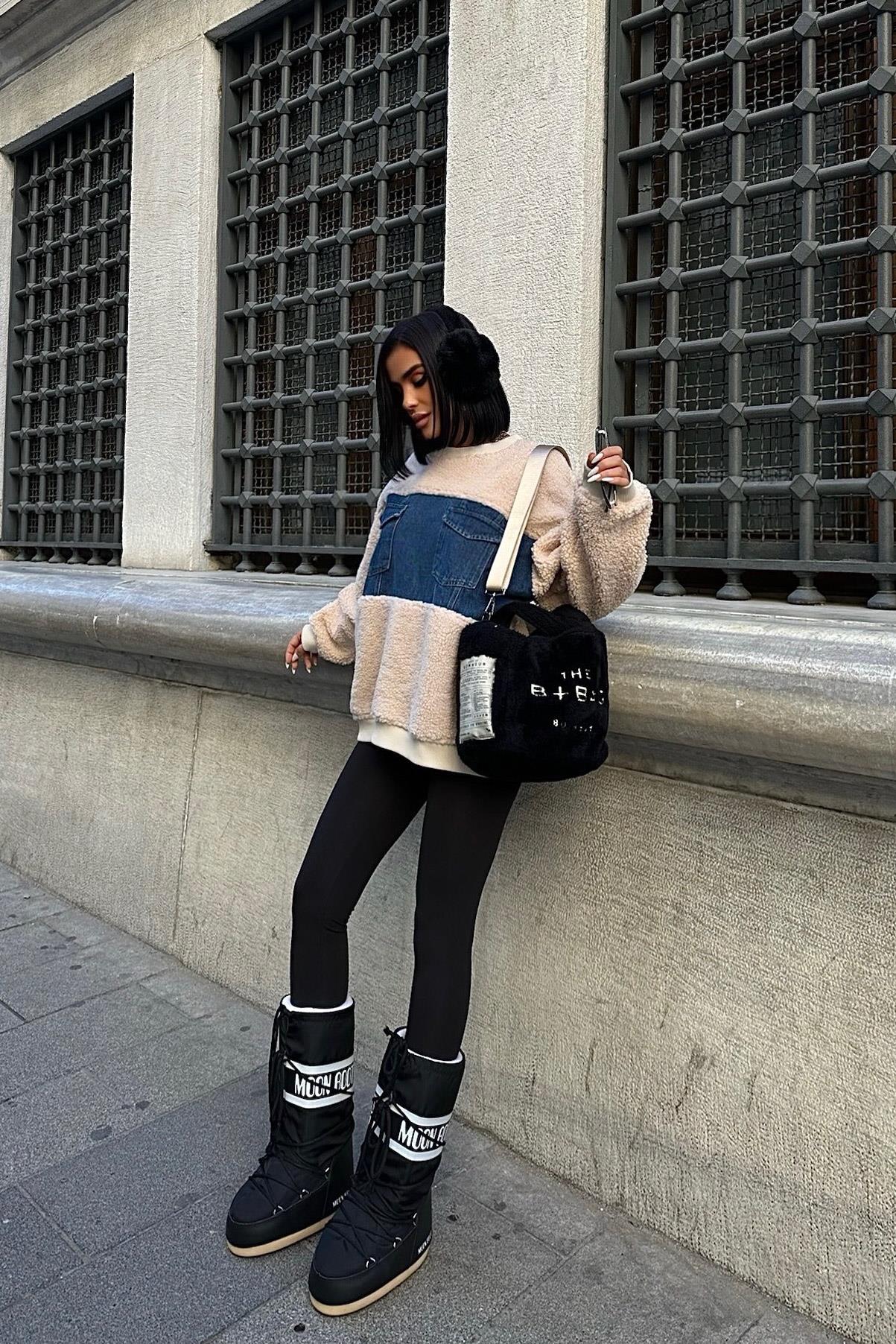 S5K3402Göğsü Denim Garnili Sweatshirt 3402