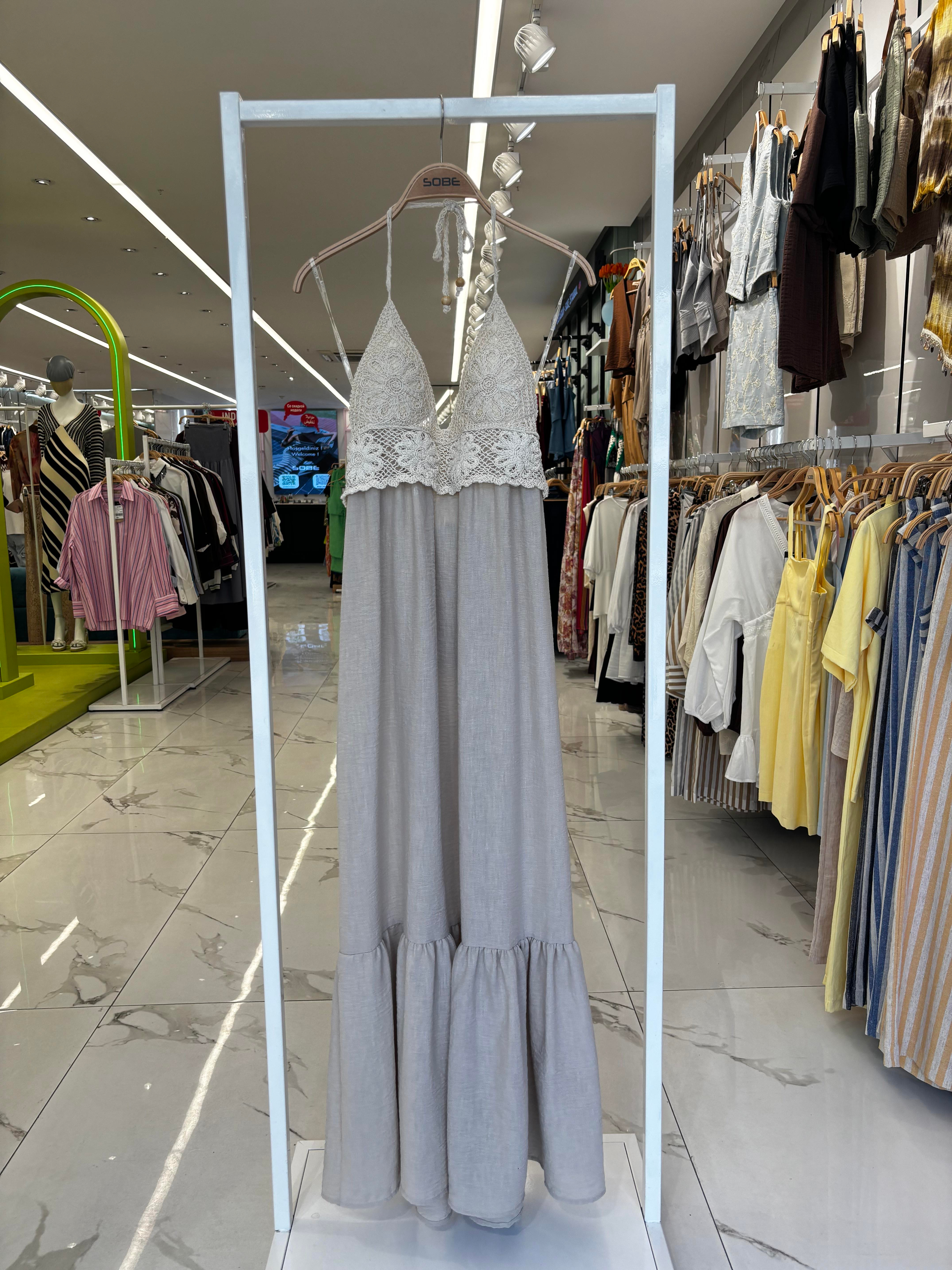 S5Y2904Knitted Linen Long Dress with Chest 2904-08