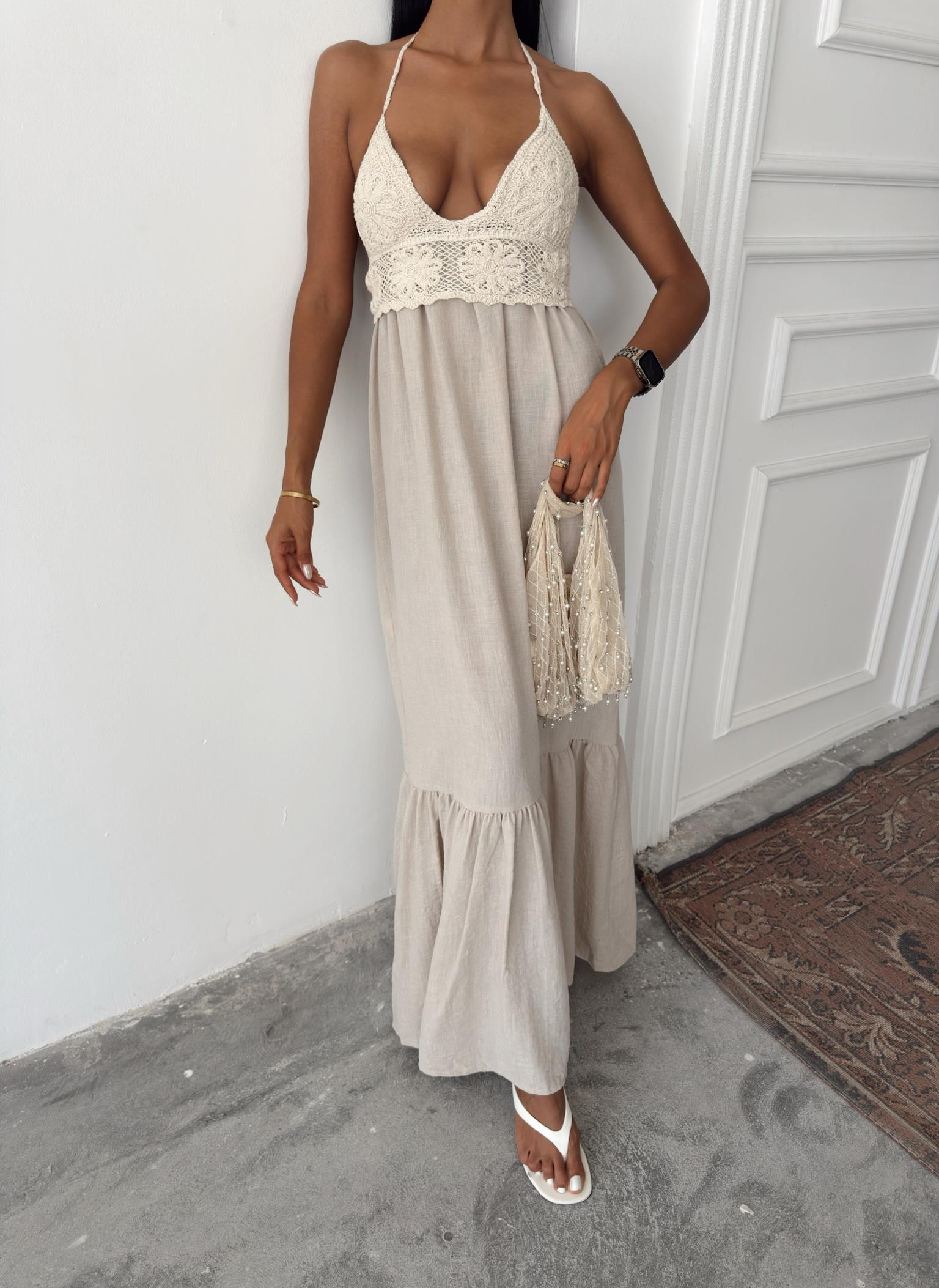 S5Y2904Knitted Linen Long Dress with Chest 2904-08