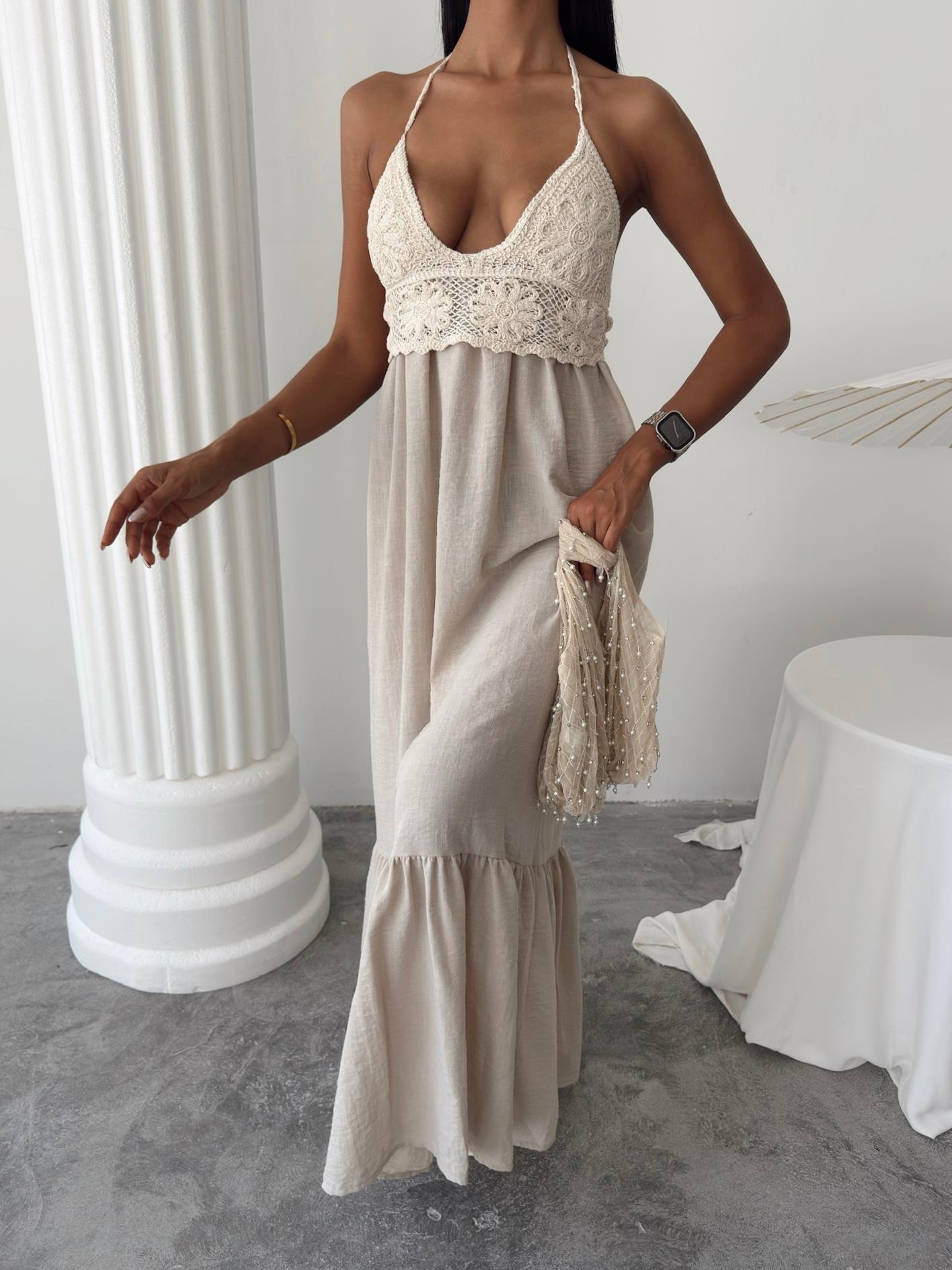 S5Y2904Knitted Linen Long Dress with Chest 2904-08